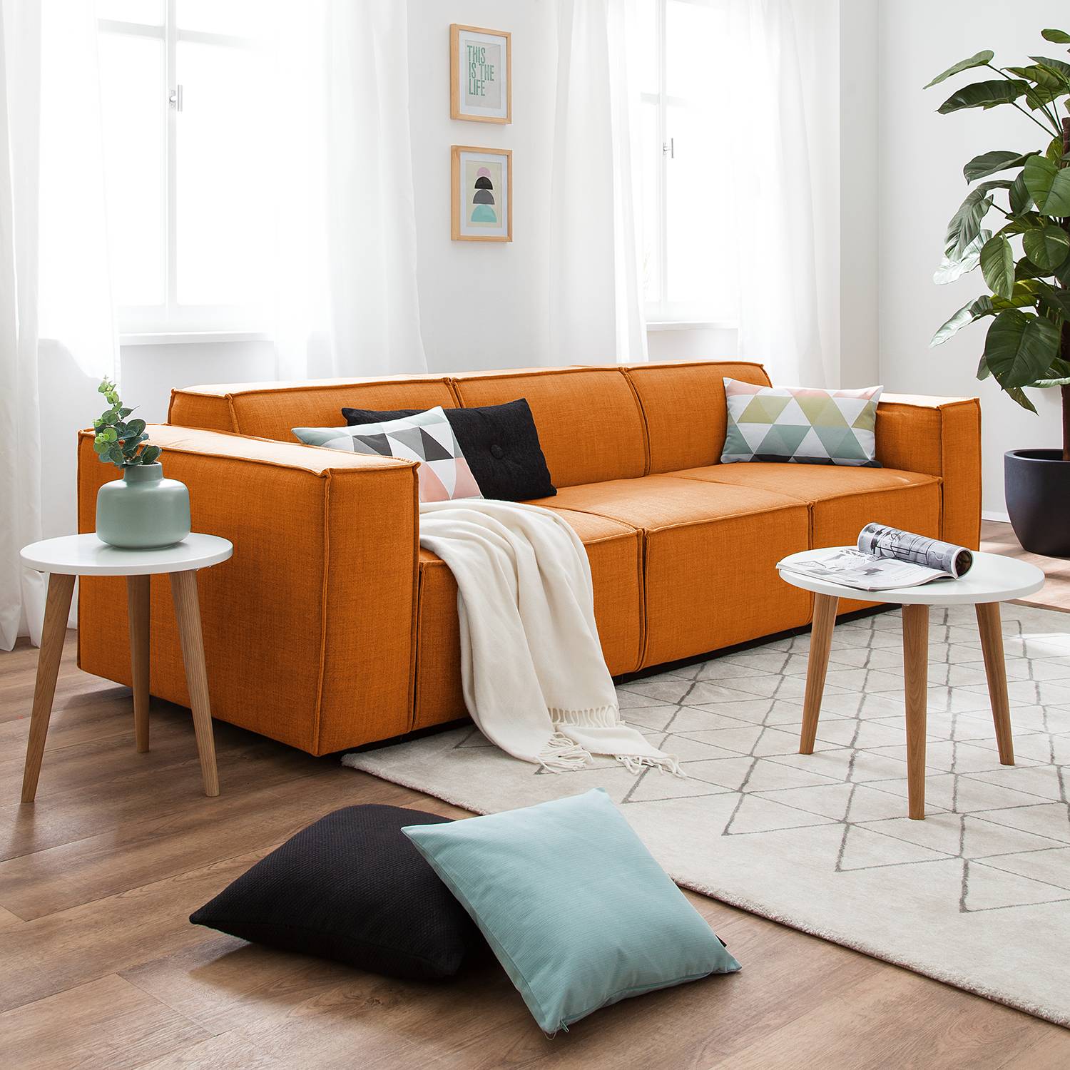 home24 Sofa Kinx 3-Sitzer Rostbraun Webstoff 260x72x96 cm (BxHxT) Modern
