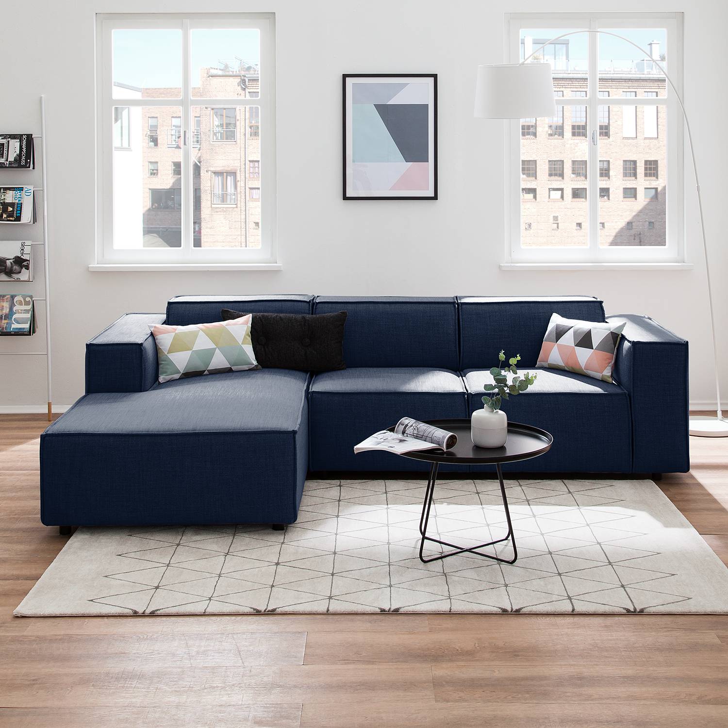 home24 Ecksofa Kinx I Dunkelblau Webstoff 259x72x177 cm (BxHxT) Modern