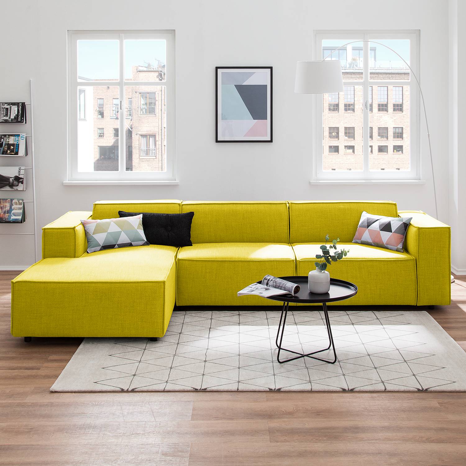home24 Ecksofa Kinx II Gelb Webstoff 294x72x177 cm (BxHxT) Modern