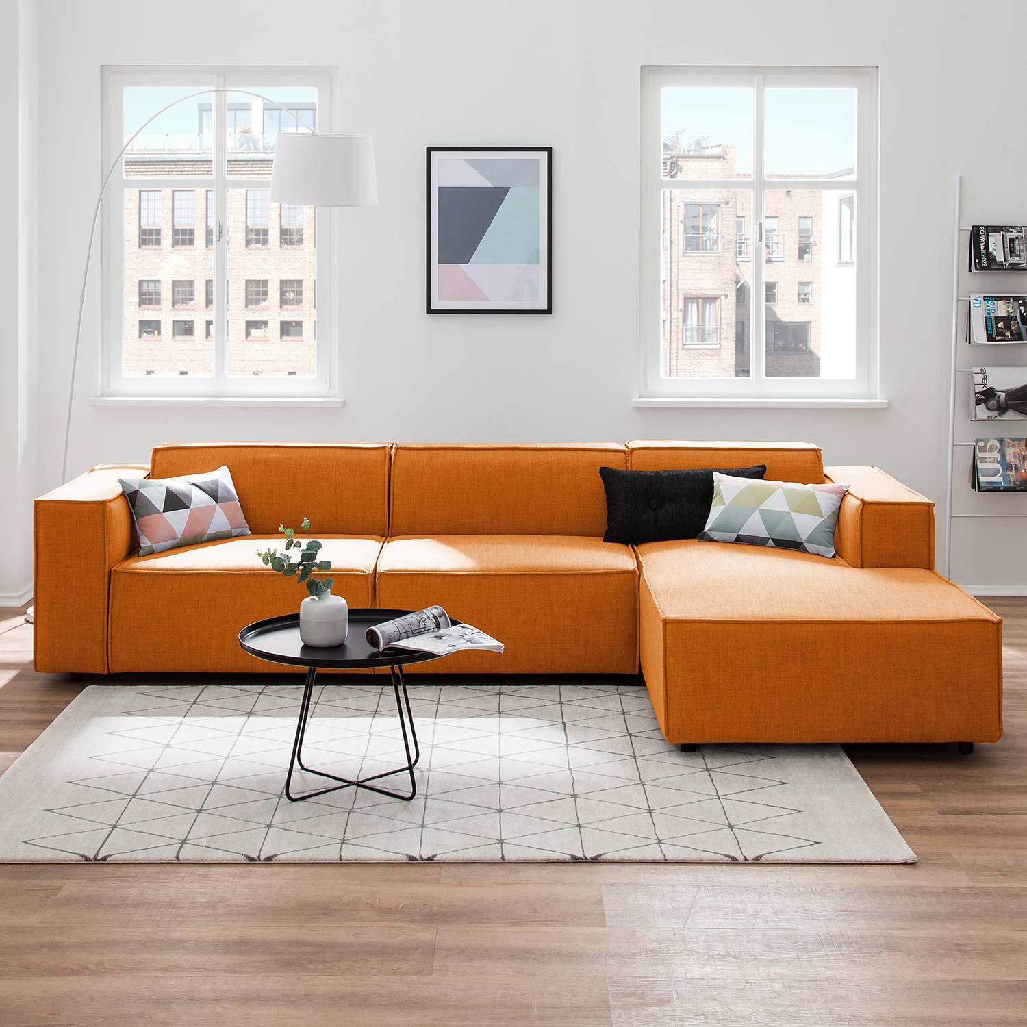 home24 Ecksofa Kinx II Rostbraun Webstoff 294x72x177 cm (BxHxT) Modern