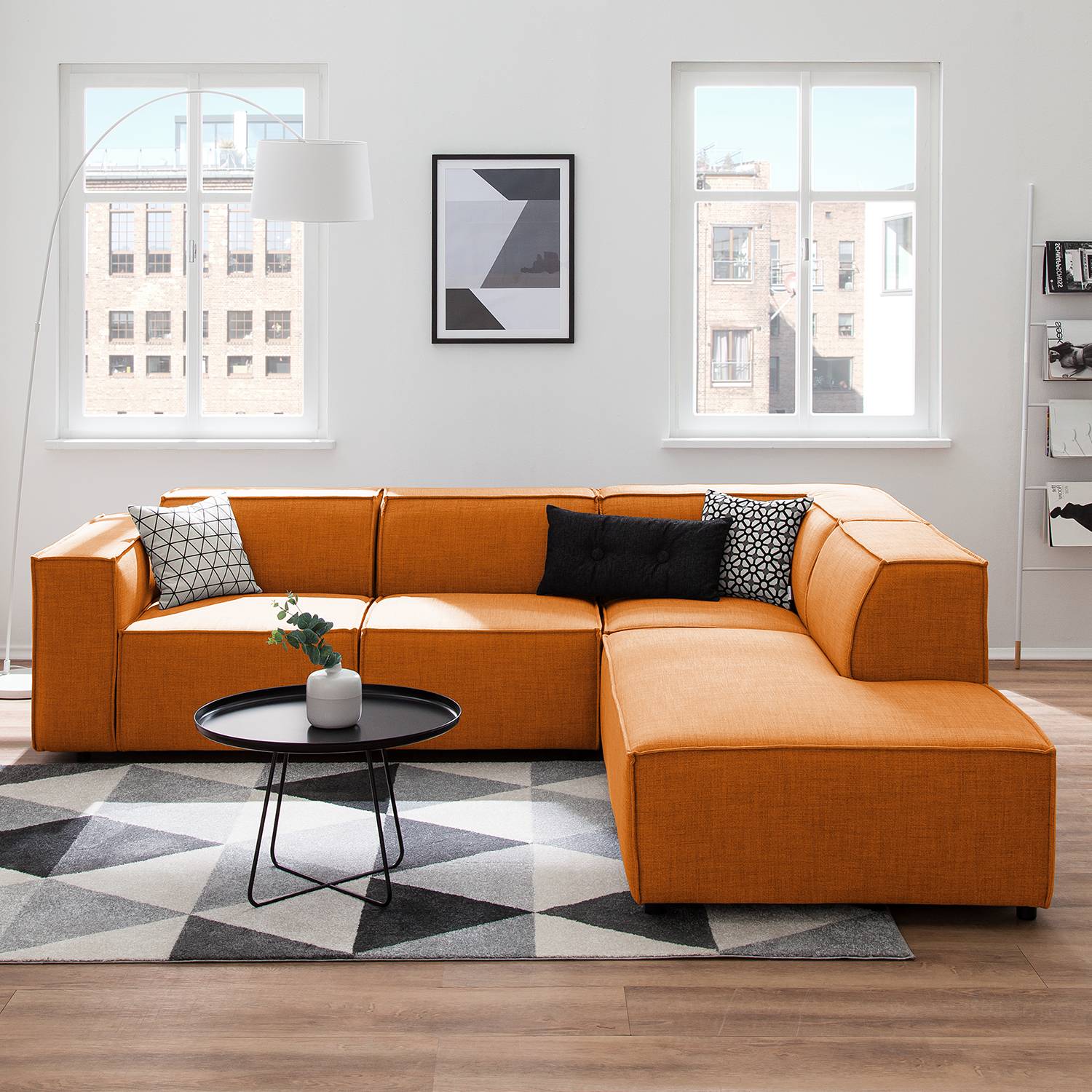 home24 Ecksofa Kinx III Rostbraun Webstoff 259x72x234 cm (BxHxT) Modern