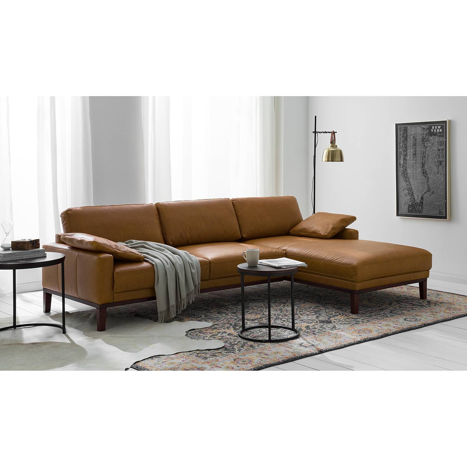 home24 ars manufacti Ecksofa Horley Braun Echtleder 250x76x171 cm
