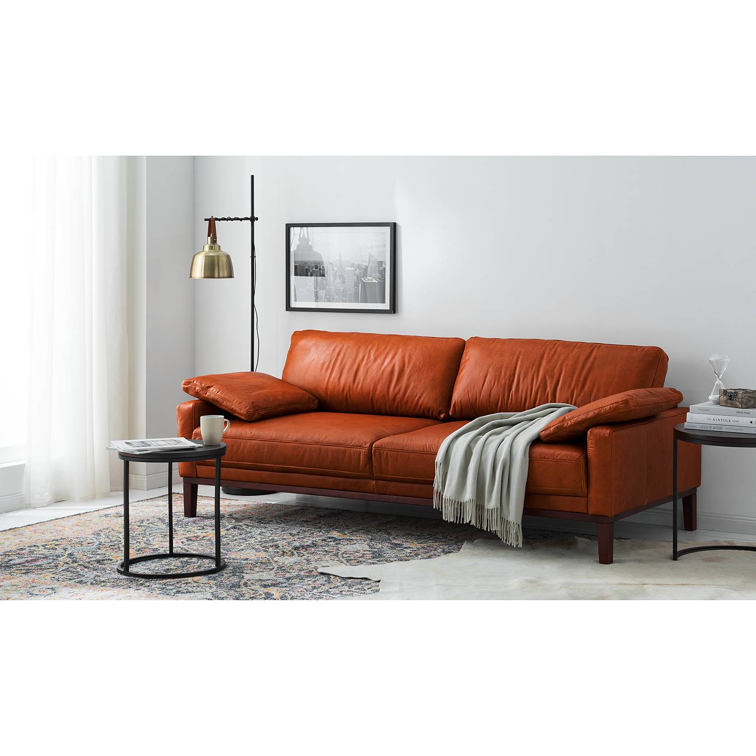 home24 ars manufacti Sofa Horley 3-Sitzer Vintage Cognac Echtleder 212x76x94 cm