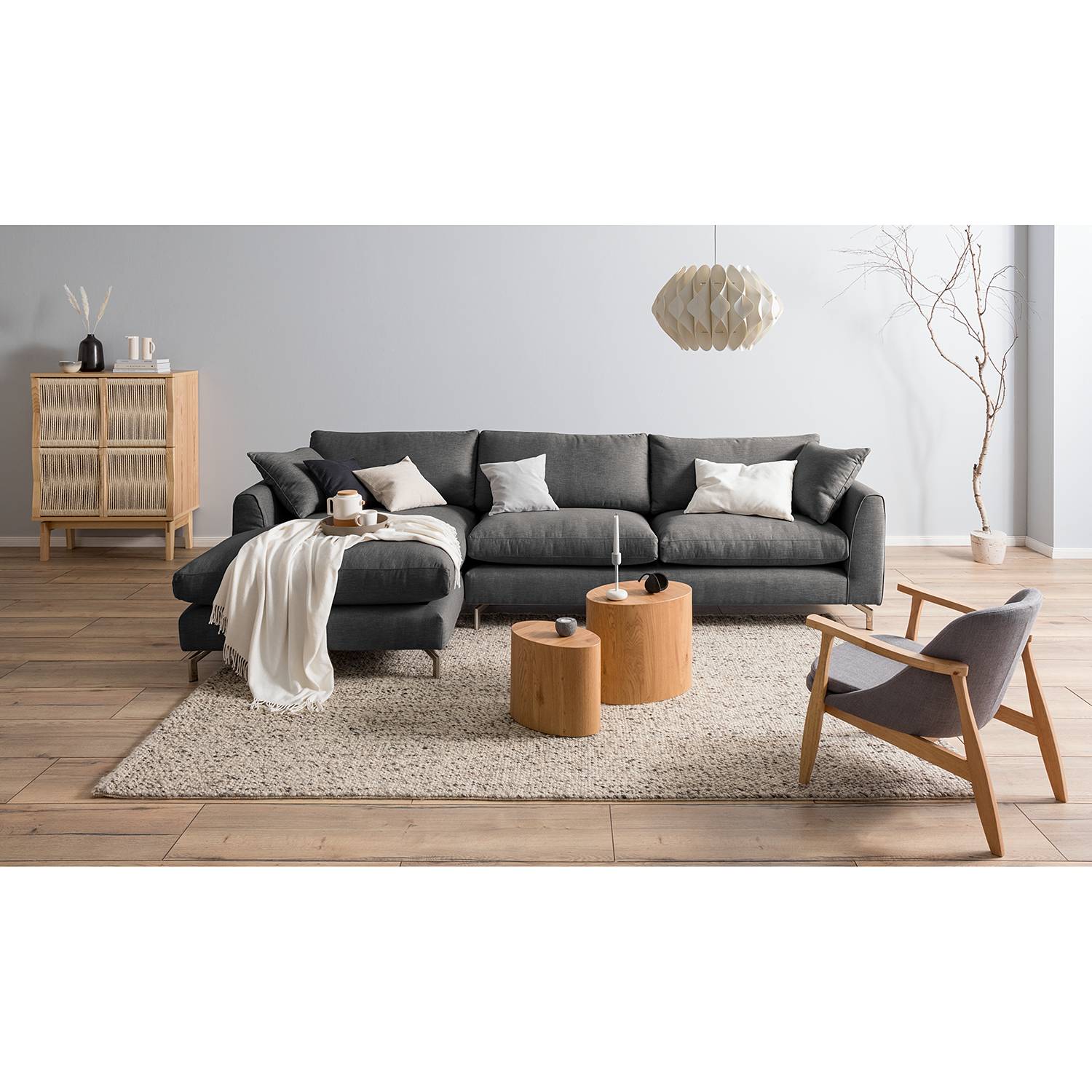 home24 loftscape Ecksofa Mailín Basalt Webstoff 323x89x169 cm
