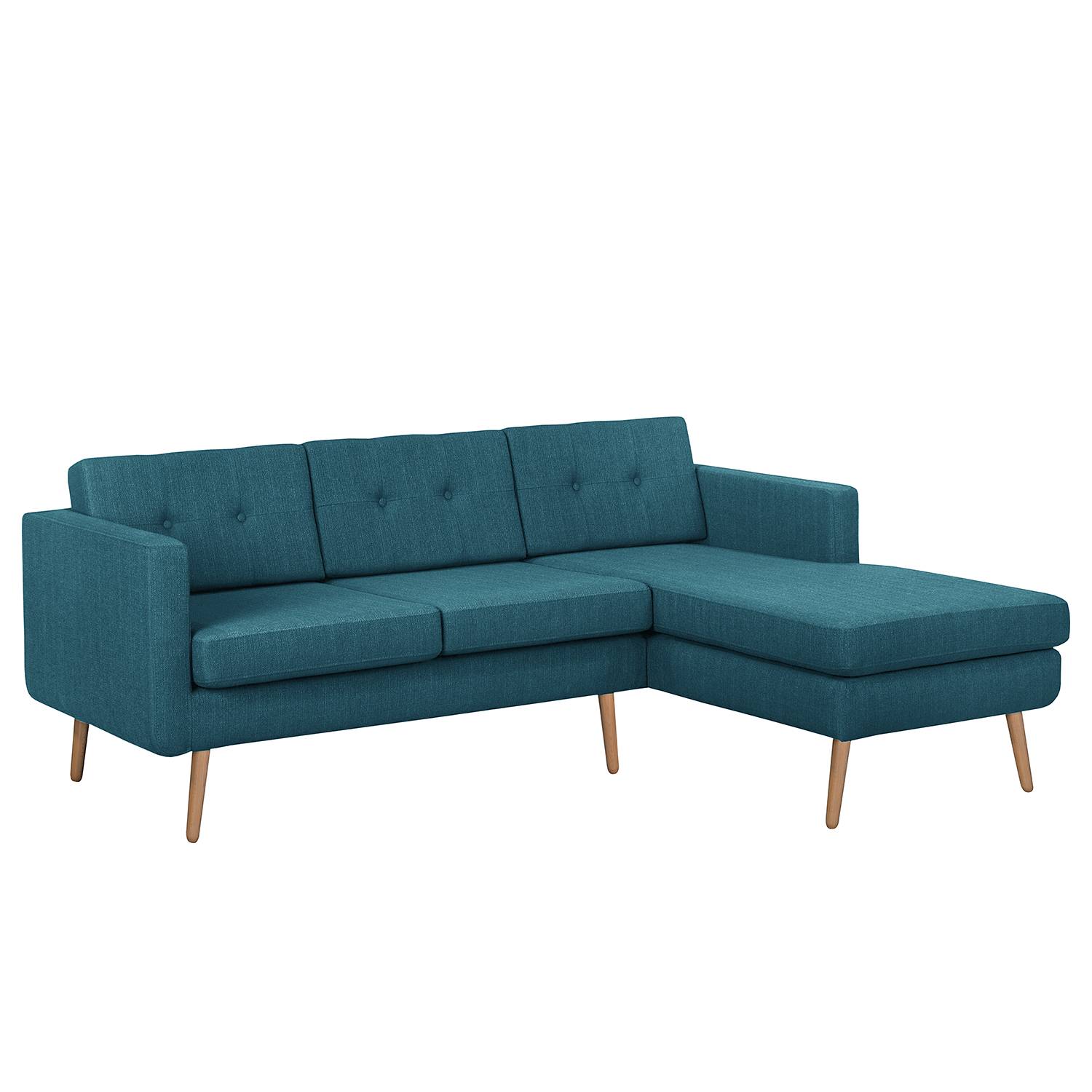 home24 Mørteens Ecksofa Croom Jeansblau Webstoff 211x84x154 cm