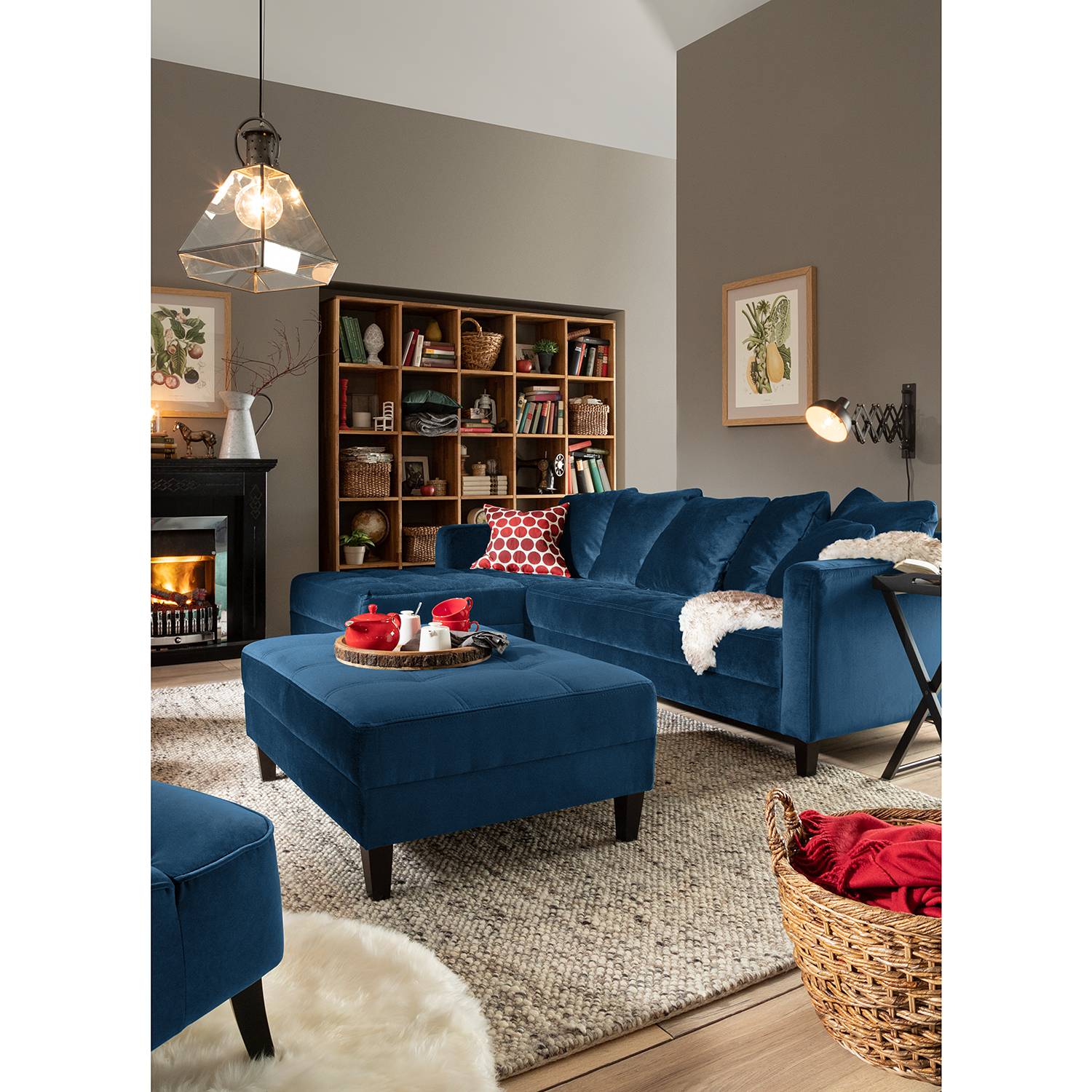 home24 Jack & Alice Ecksofa Elnora 2-Sitzer Petrol Samt 254x85x165 cm