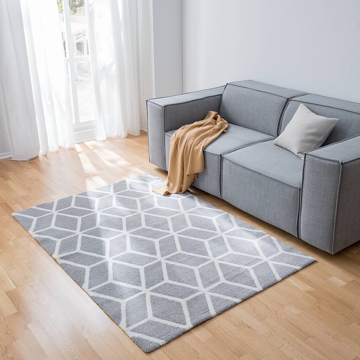 home24 Top Square Teppich Play III Grau/Creme Rechteckig 160x230 cm (BxT) Webstoff