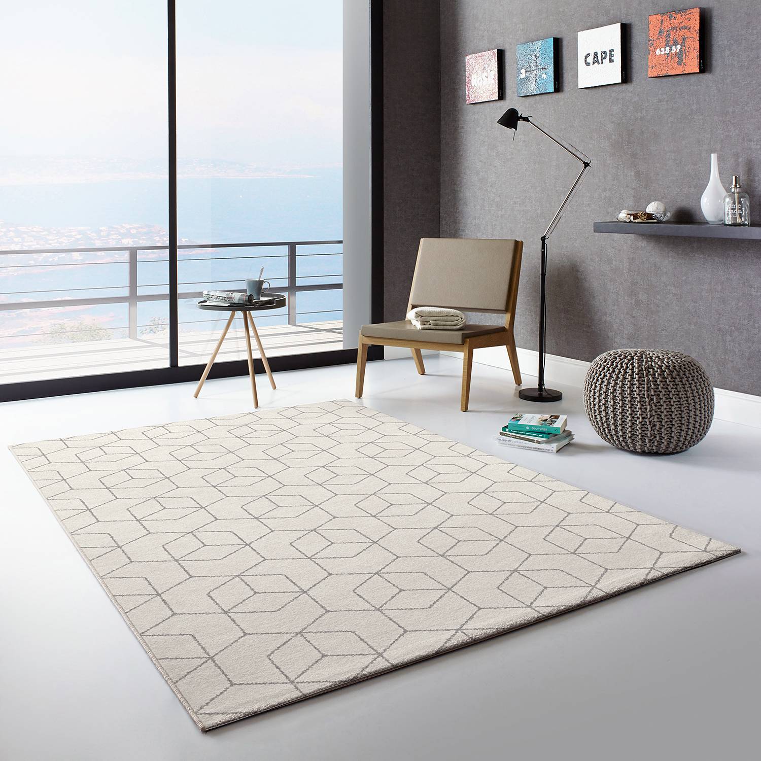 home24 Top Square Hochflorteppich Opus Creme Rechteckig 140x200 cm (BxT) Skandi Mischgewebe