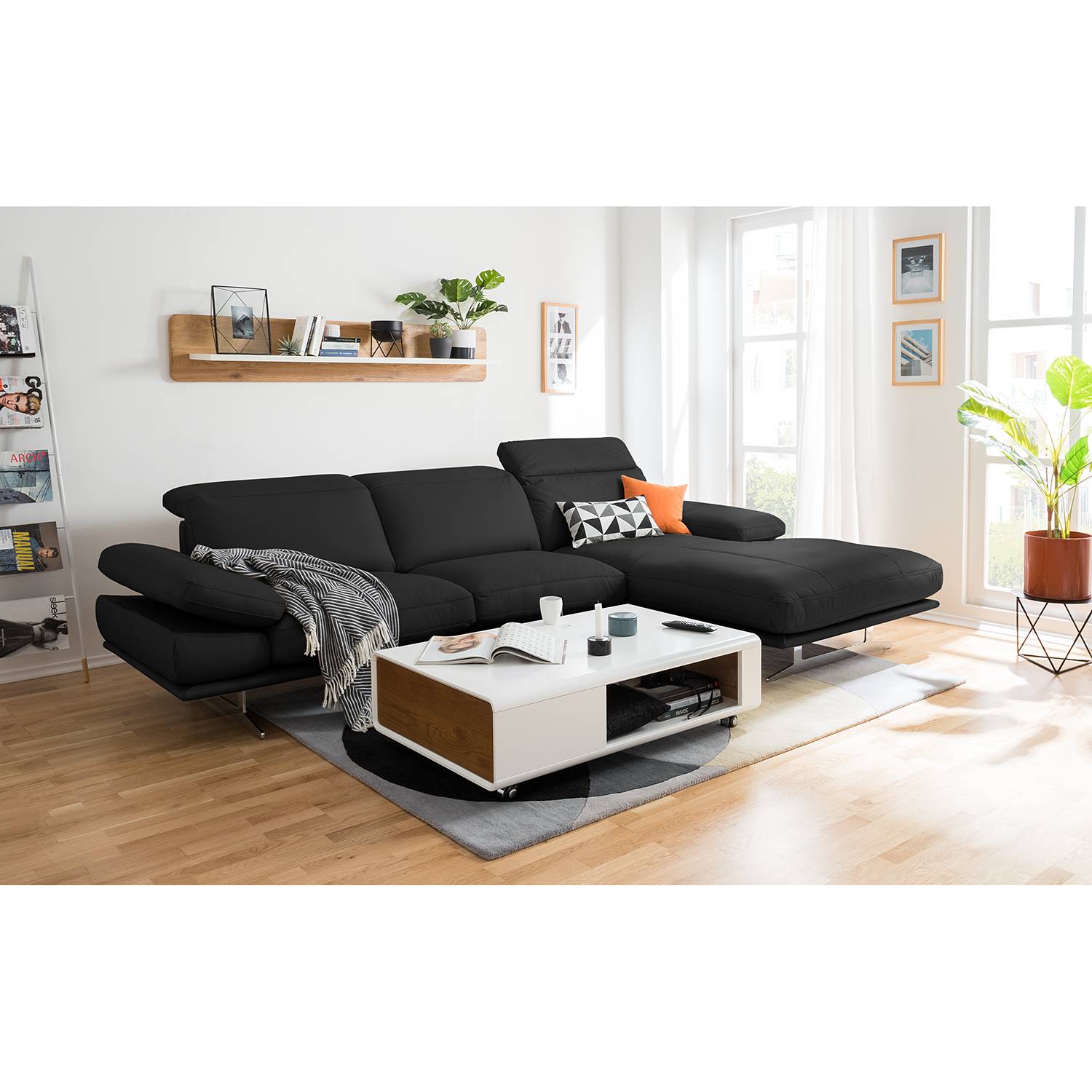 home24 loftscape Ecksofa Kingman 2-Sitzer Espresso Echtleder 349x80x108 cm
