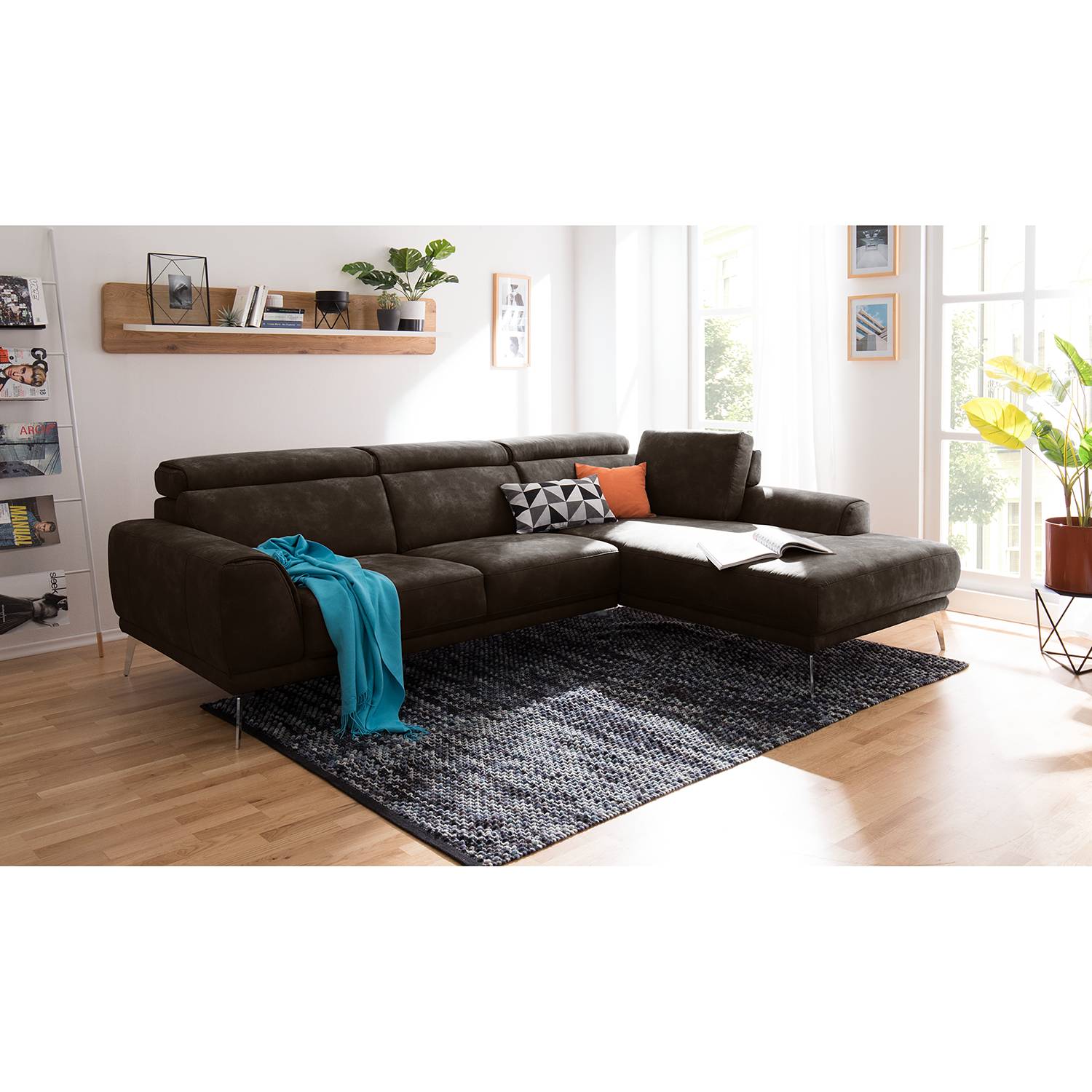 home24 loftscape Ecksofa Ryley Braun Microfaser 273x83x109 cm