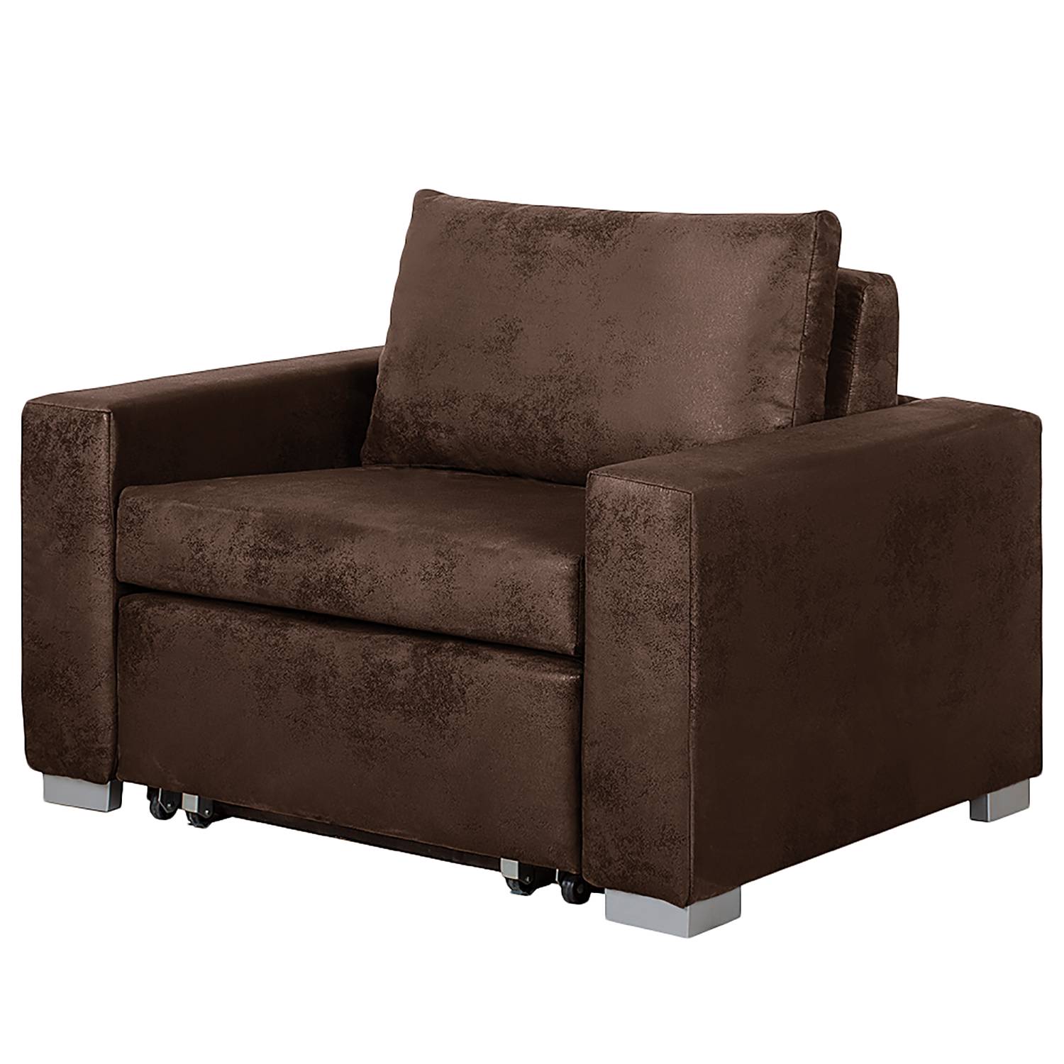 home24 mooved Schlafsessel Latina IV Dunkelbraun Microfaser mit Schlaffunktion/Bettkasten 110x90x90 cm (BxHxT)