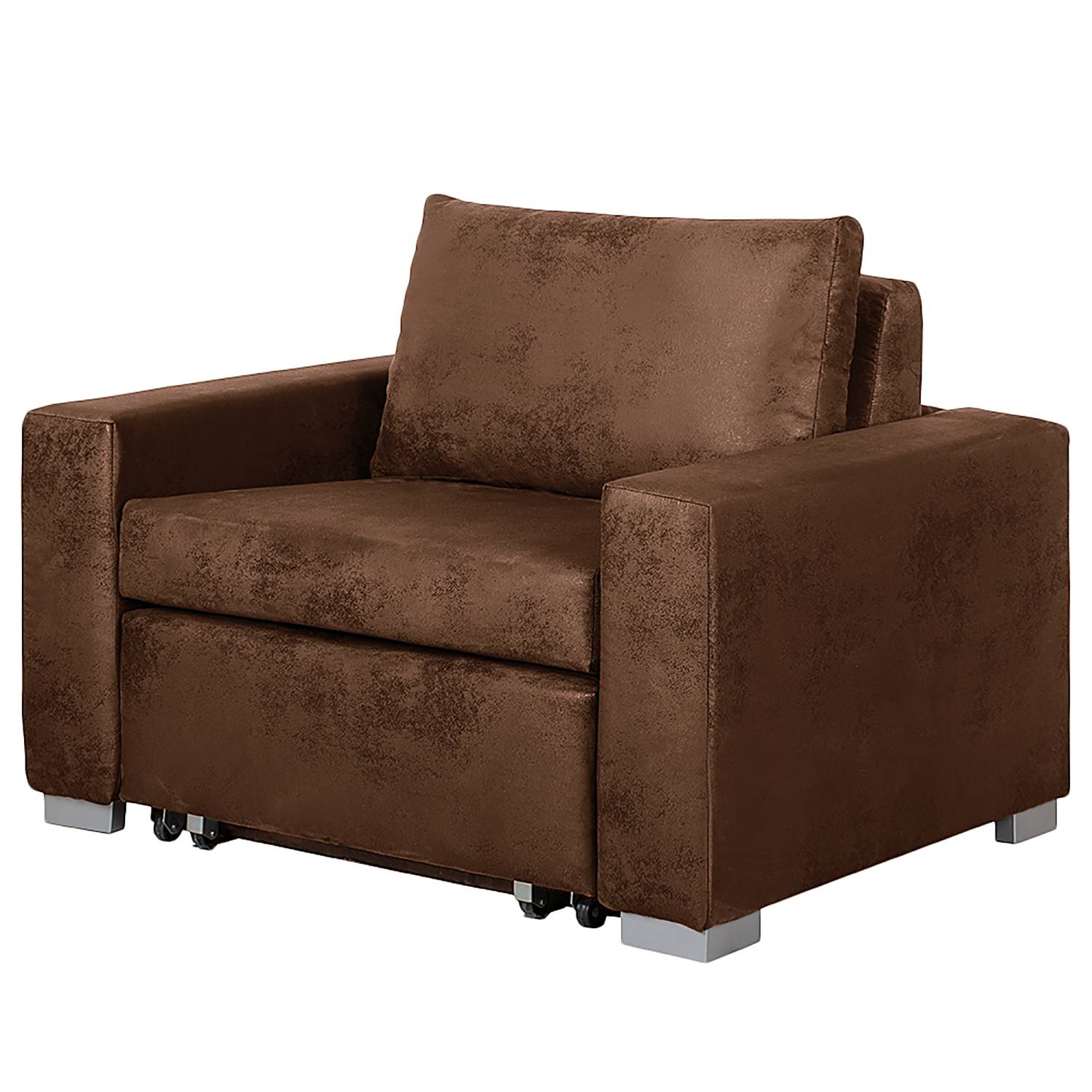 home24 mooved Schlafsessel Latina IV Braun Microfaser mit Schlaffunktion/Bettkasten 110x90x90 cm (BxHxT)