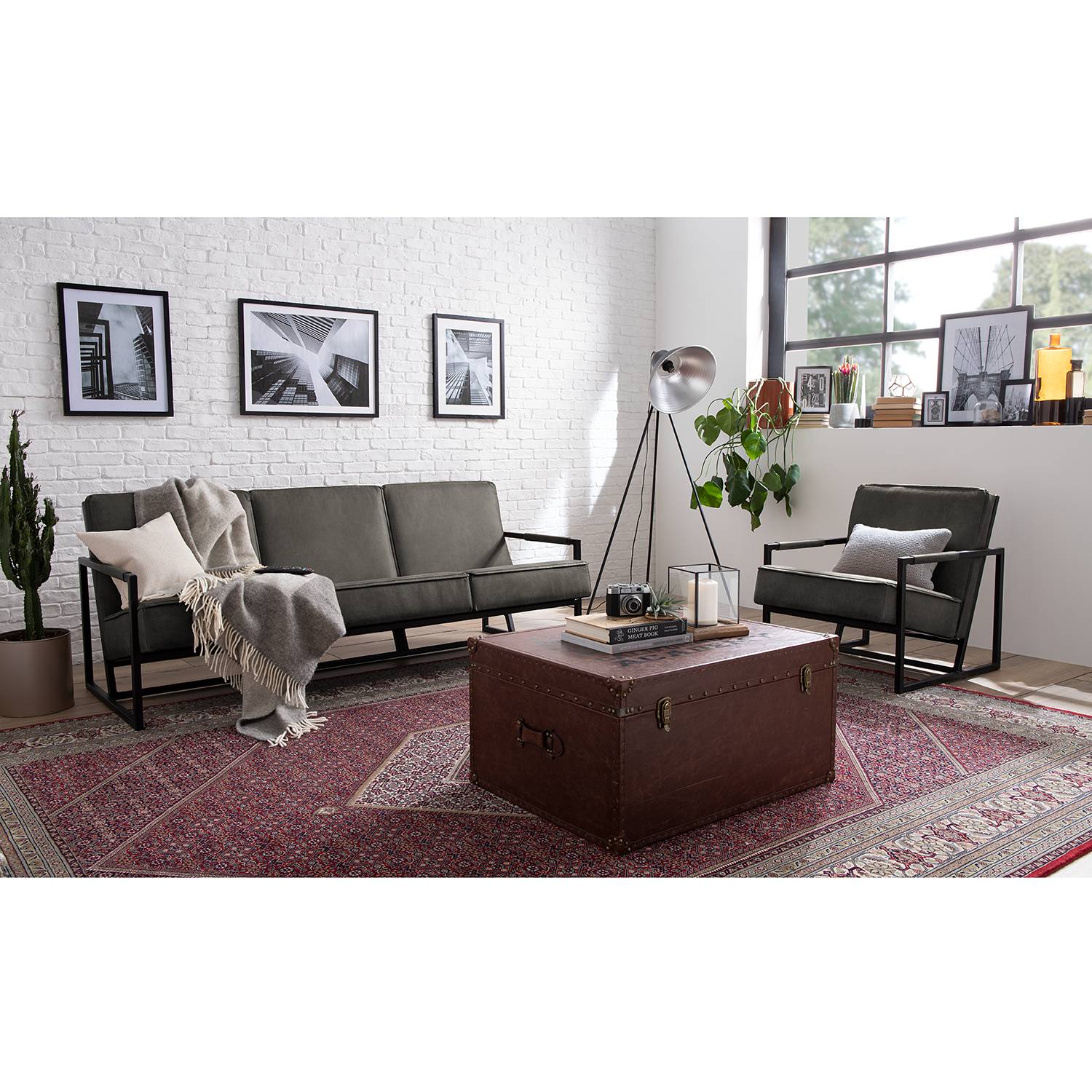 home24 ars manufacti Sofa Rhode 3-Sitzer Basalt Mischgewebe 185x74x82 cm