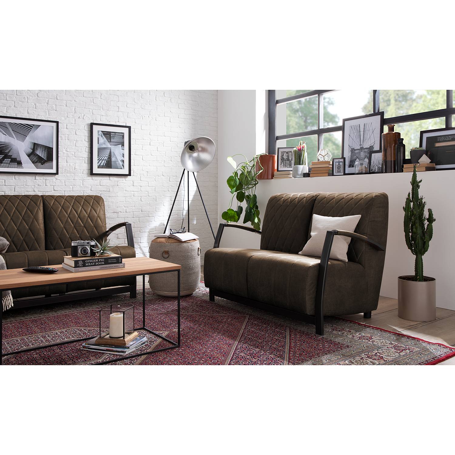 home24 ars manufacti Sofa Straid 2-Sitzer Braungrau Mischgewebe 114x83x83 cm
