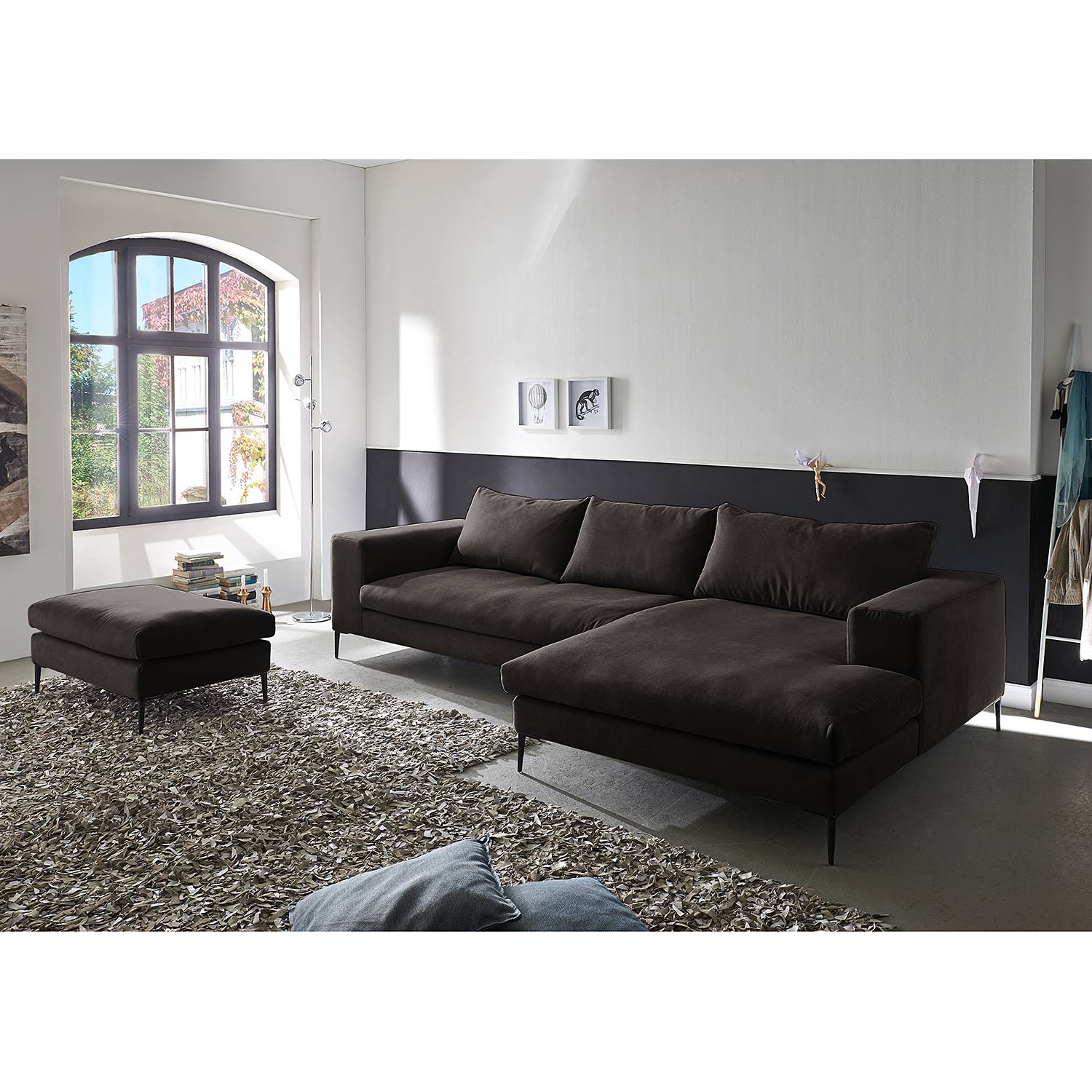 home24 Fredriks Ecksofa Streaky Bay Dunkelgrau Microfaser 325x88x170 cm
