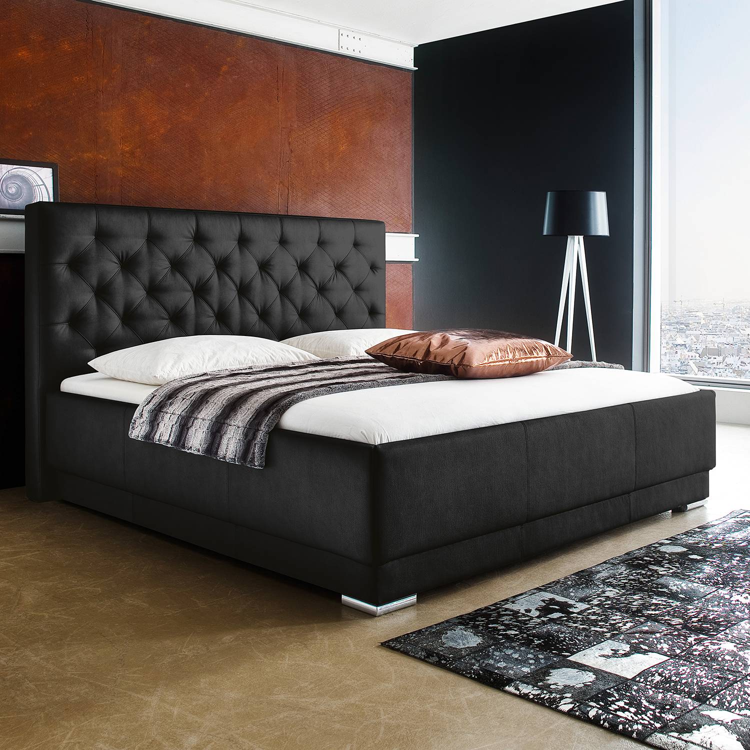 home24 meise.möbel Polsterbett Pisa 180x200 cm Kunstleder Schwarz