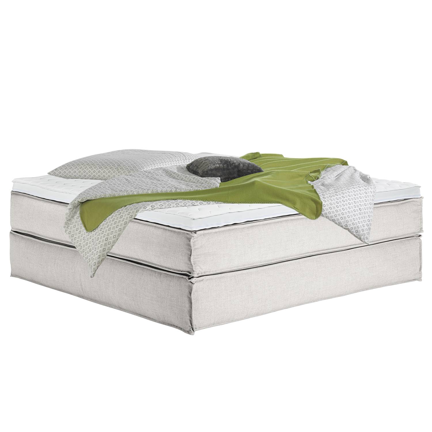 home24 Boxspringbett Kinx 200x200 cm Webstoff Weiß mit Matratze/Topper