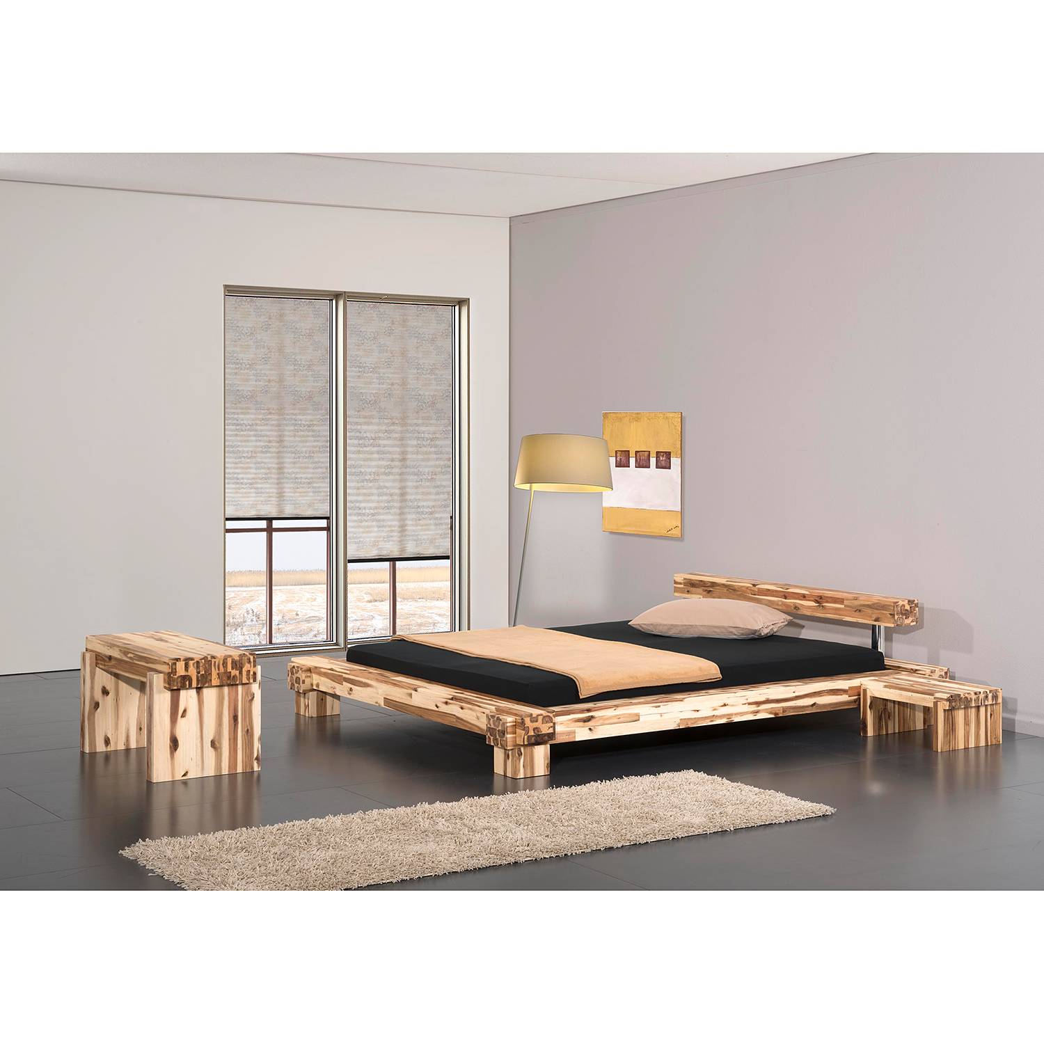 home24 Neue Modular Massivholzbett Cali 160x200 cm Massivholz Akazie Akazie natur