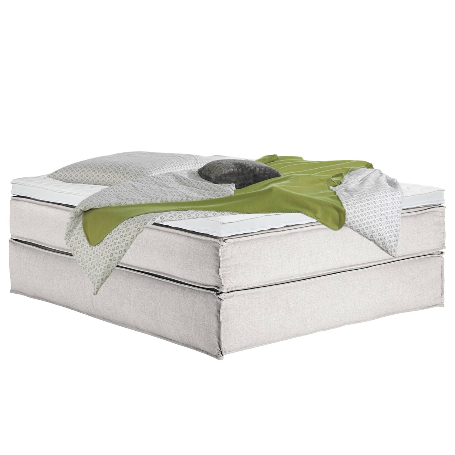 home24 Boxspringbett Kinx 160x220 cm Webstoff Weiß mit Matratze/Topper