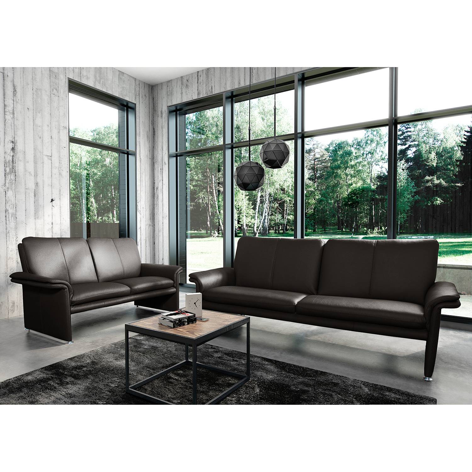 home24 Modoform Sofa Capri 2-Sitzer Dunkelbraun Echtleder 164x90x88 cm (BxHxT) Modern