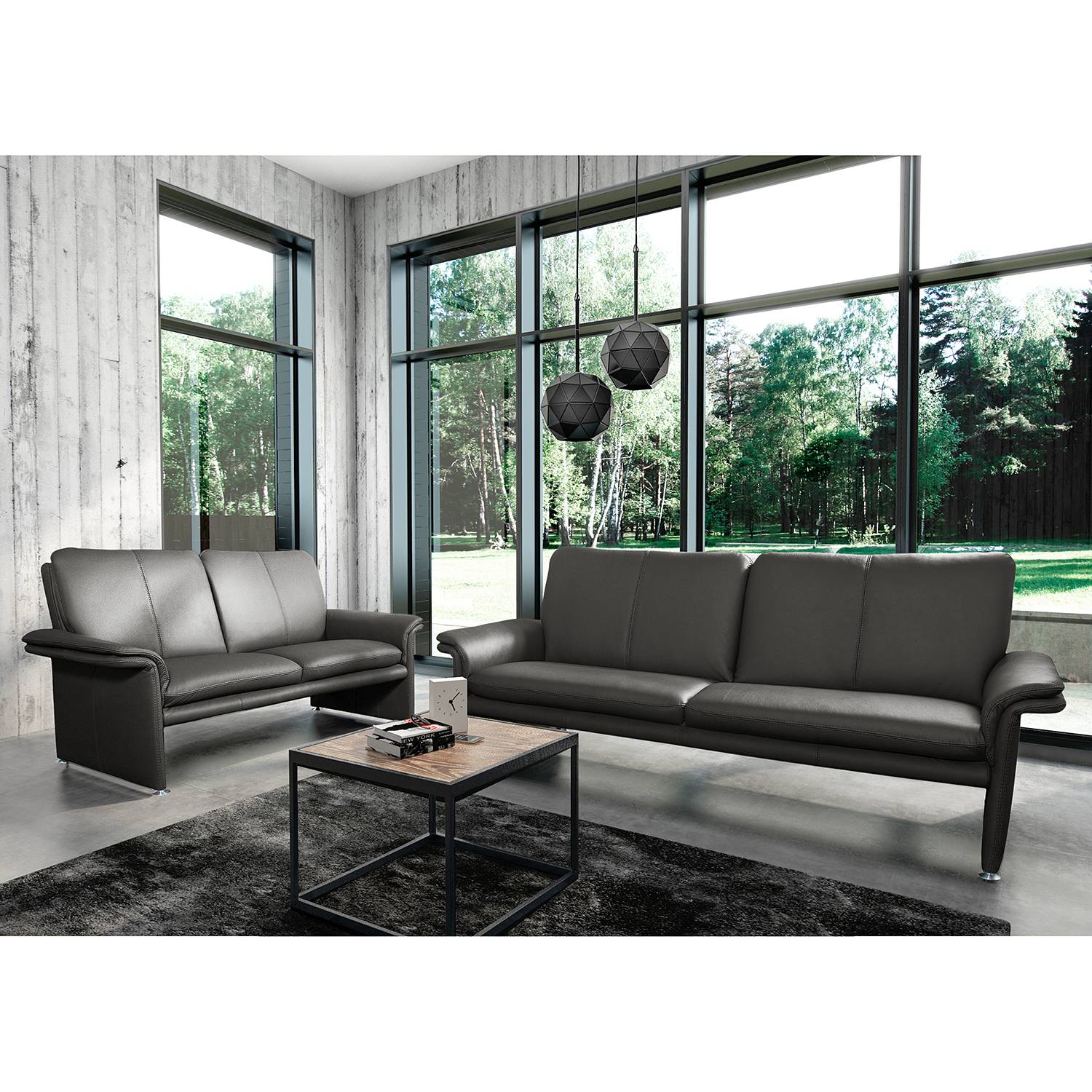 home24 Modoform Sofa Capri 2,5-Sitzer Anthrazit Echtleder 196x90x88 cm (BxHxT) Modern