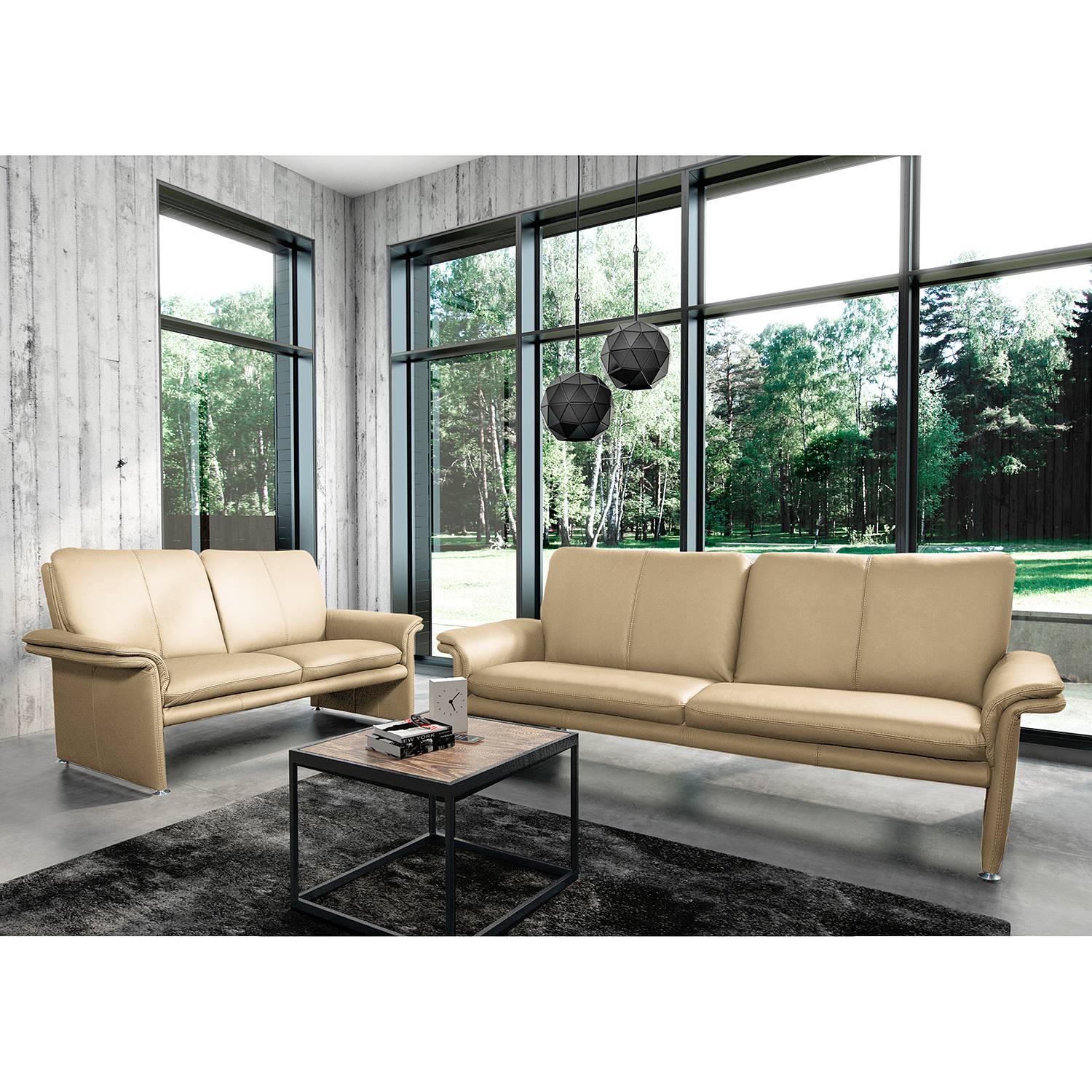 home24 Modoform Sofa Capri 2,5-Sitzer Beige Echtleder 196x90x88 cm (BxHxT) Modern