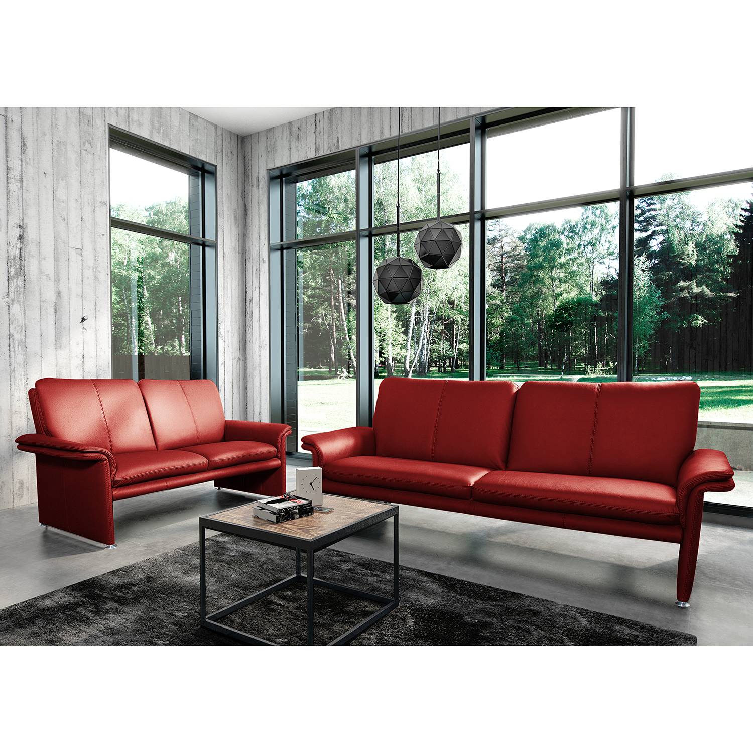 home24 Modoform Sofa Capri 2-Sitzer Rot Echtleder 164x90x88 cm (BxHxT) Modern