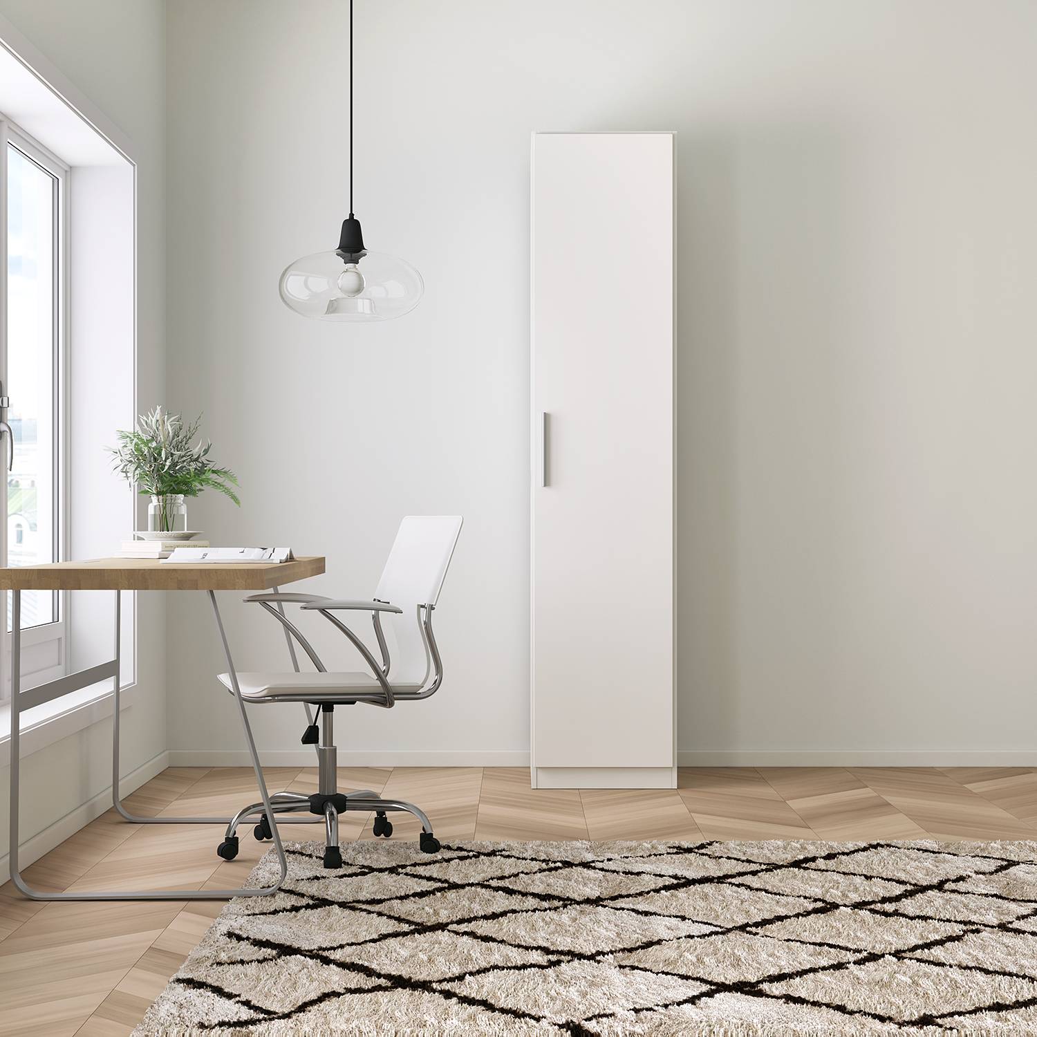 home24 Drehtürenschrank KiYDOO V Alpinweiß 47x210x54 cm (BxHxT) 1-türig Spanplatte Modern