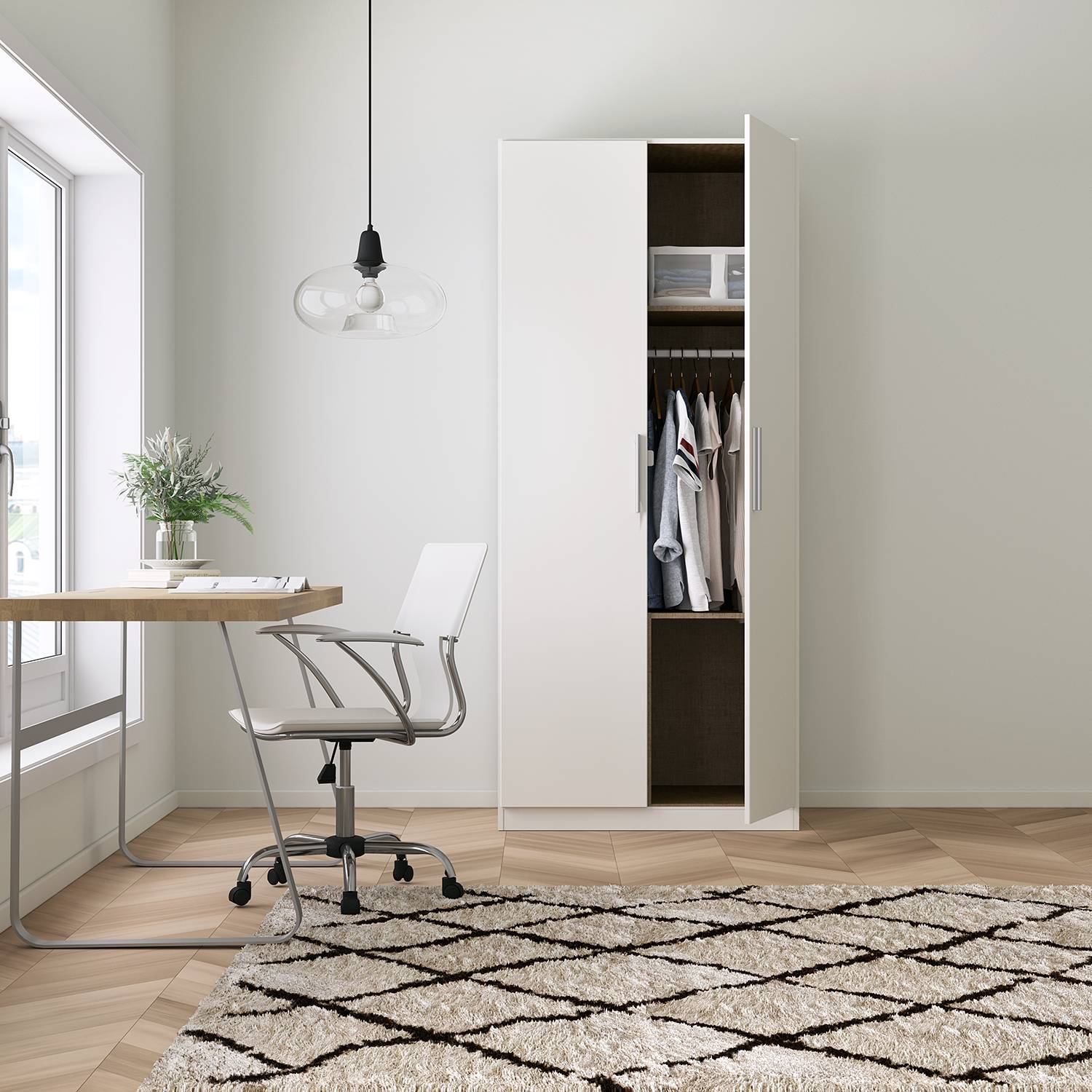 home24 Drehtürenschrank KiYDOO V Alpinweiß 91x210x54 cm (BxHxT) 2-türig Spanplatte Modern