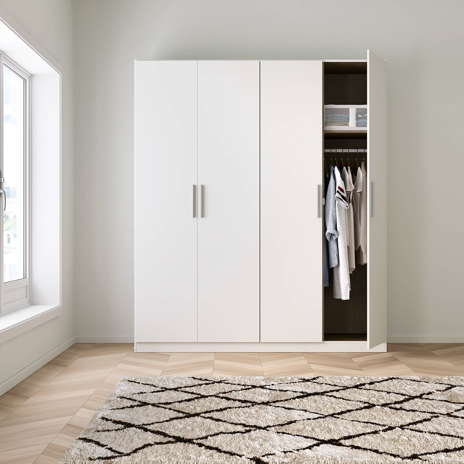 home24 Drehtürenschrank KiYDOO V Alpinweiß 181x197x54 cm (BxHxT) 4-türig Spanplatte Modern