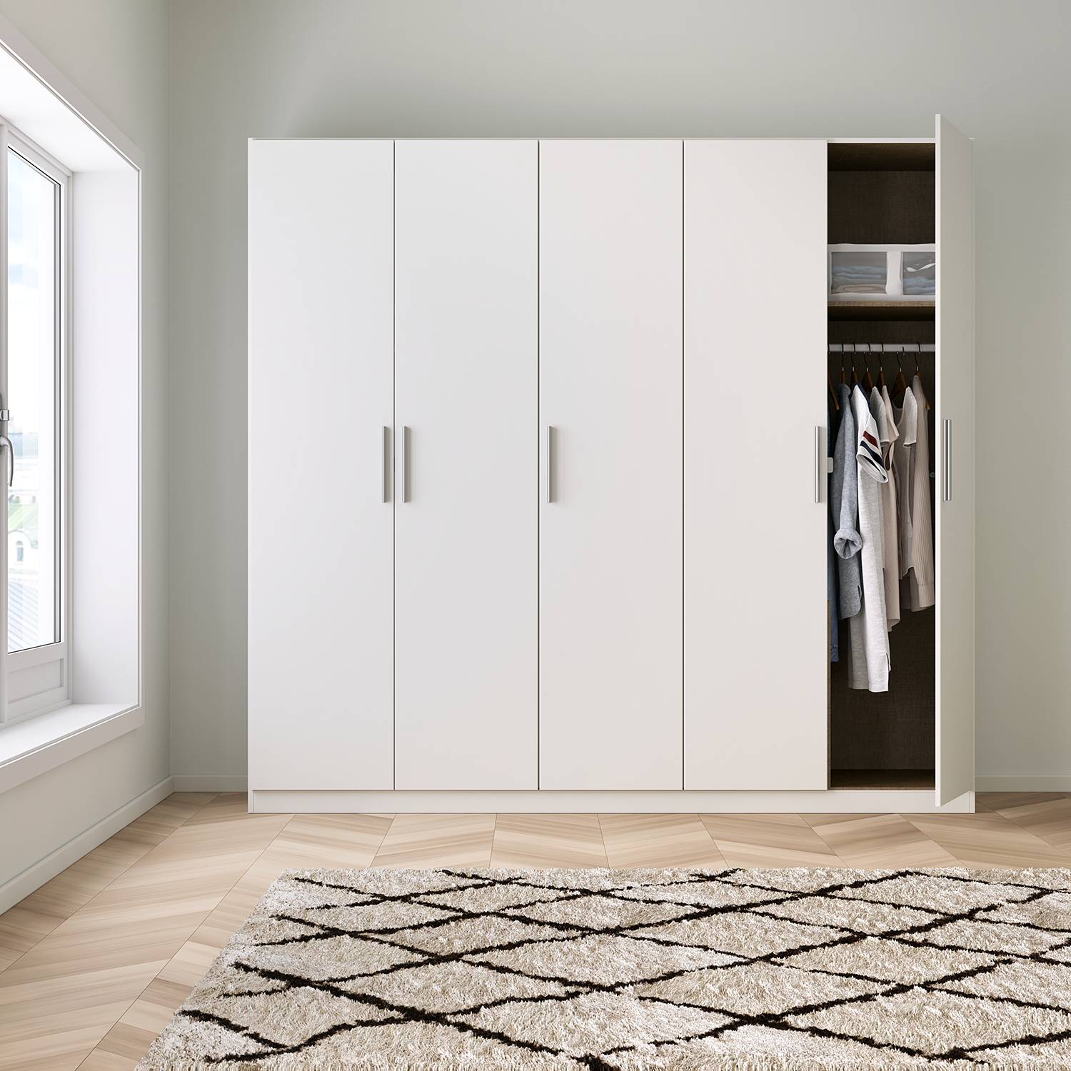 home24 Drehtürenschrank KiYDOO V Alpinweiß 226x210x54 cm (BxHxT) 5-türig Spanplatte Modern