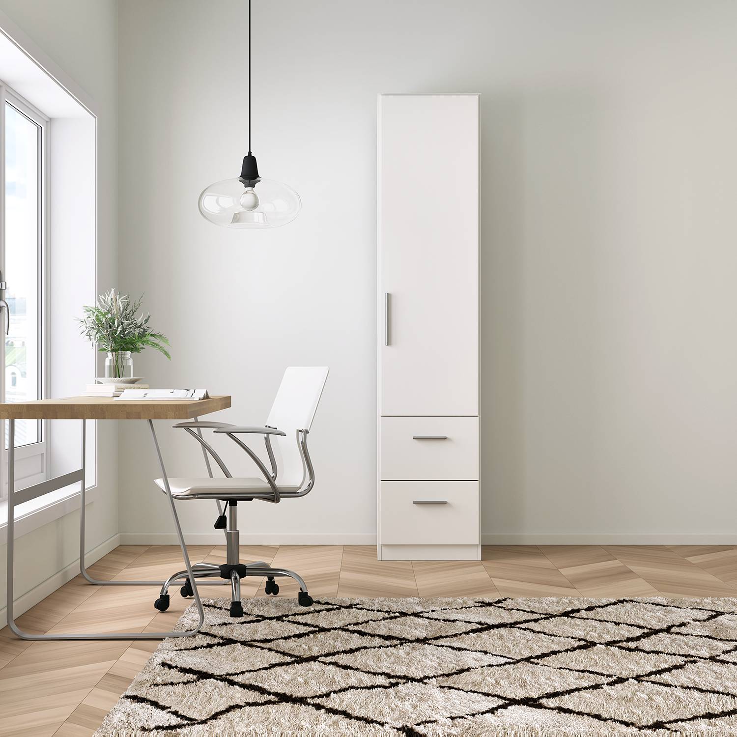 home24 Drehtürenschrank KiYDOO II Alpinweiß 47x210x54 cm (BxHxT) 1-türig Spanplatte Modern