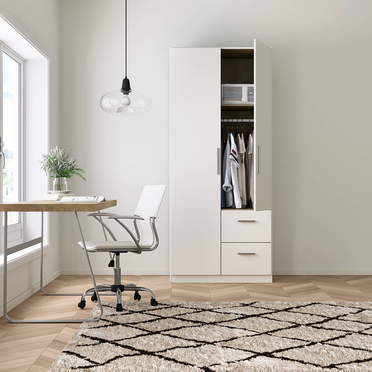 home24 Drehtürenschrank KiYDOO II Alpinweiß 91x197x54 cm (BxHxT) 2-türig Spanplatte Modern