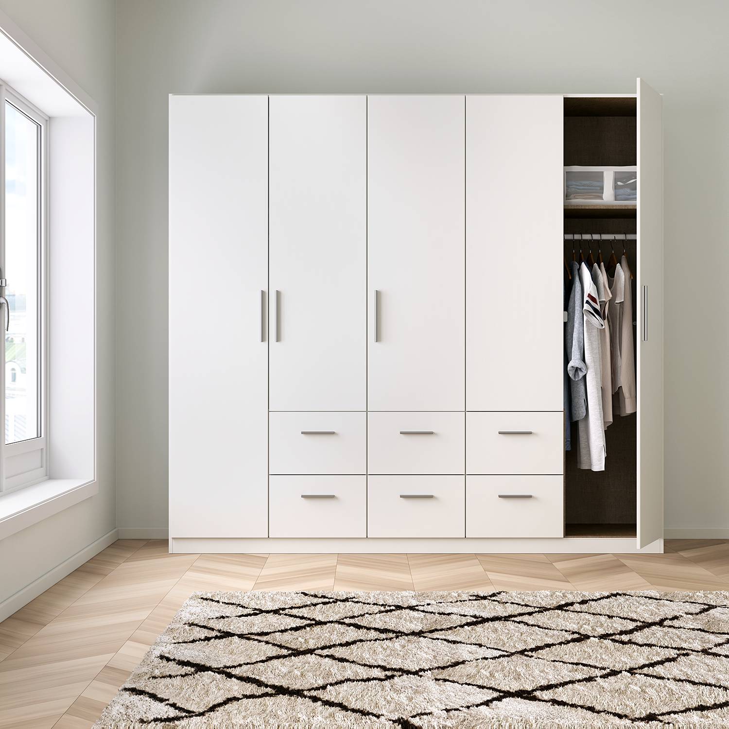 home24 Drehtürenschrank KiYDOO II Alpinweiß 226x210x54 cm (BxHxT) 5-türig Spanplatte Modern
