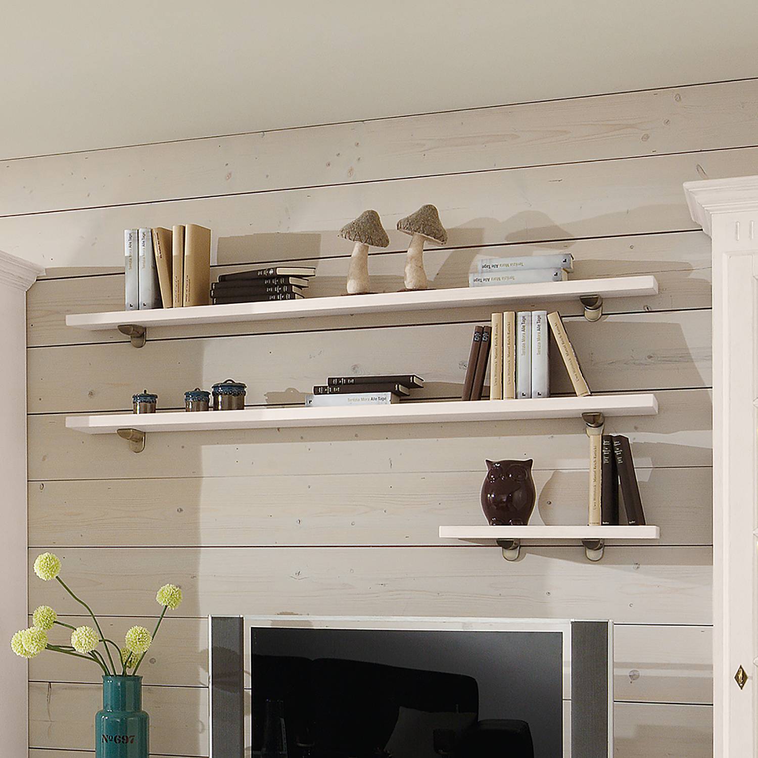 home24 Ridgevalley Wandboard La Carlotta Massivholz Pinie Creme 80x3x20 cm (BxHxT)
