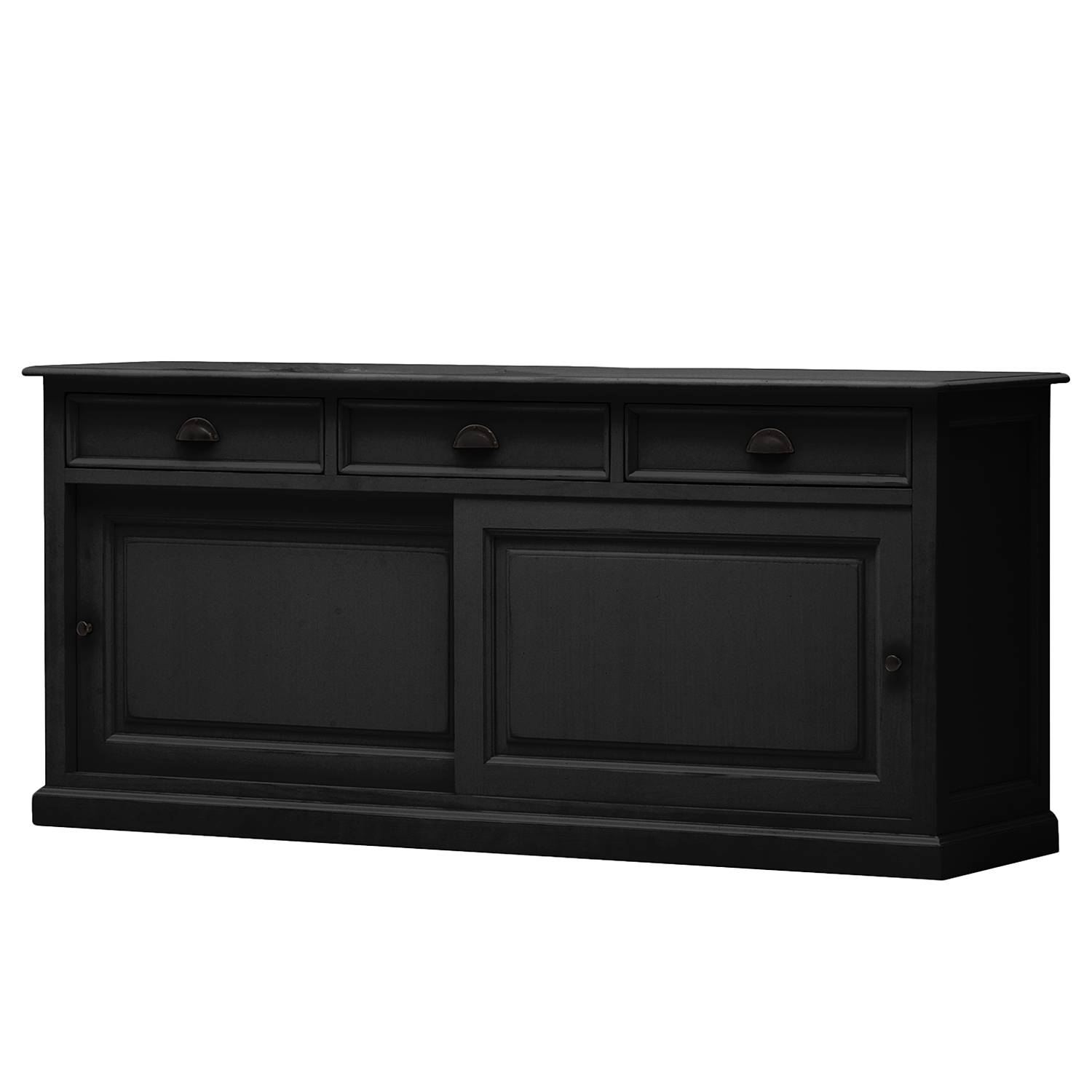 home24 Ridgevalley Sideboard Sollerön I Schwarz Massivholz Pinie 175x80x50 cm (BxHxT) Landhaus