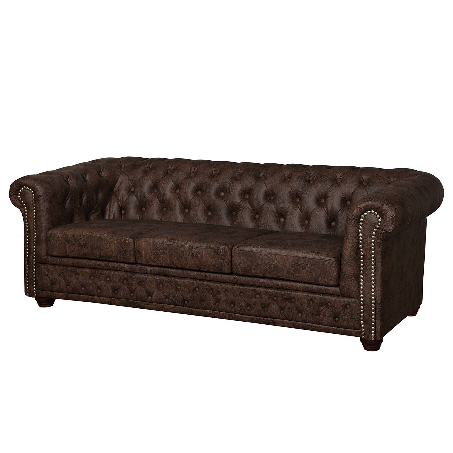 home24 ars manufacti Sofa Kamaru 3-Sitzer Bisonbraun Kunstleder 203x72x86 cm