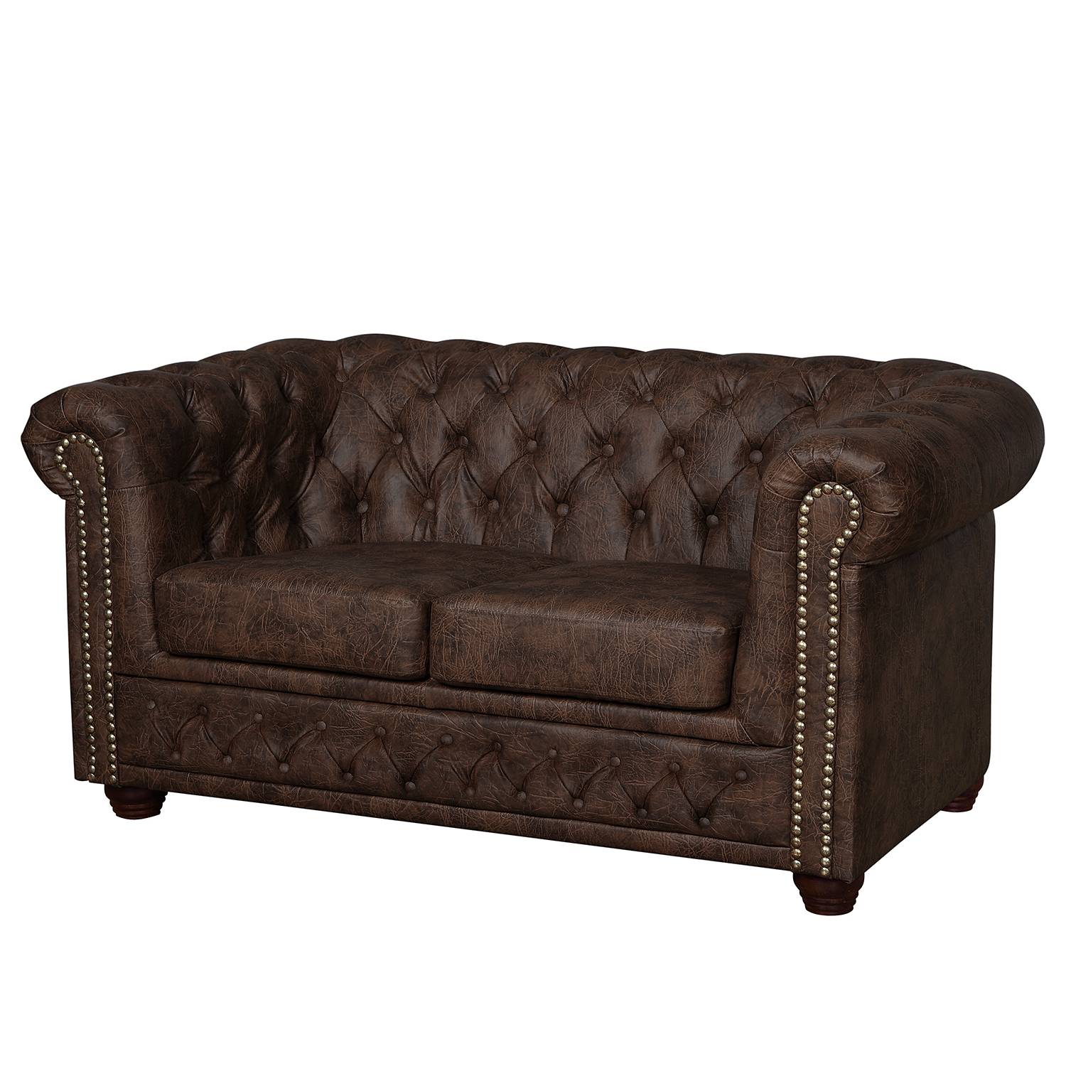 home24 ars manufacti Sofa Kamaru 2-Sitzer Bisonbraun Kunstleder 148x72x86 cm