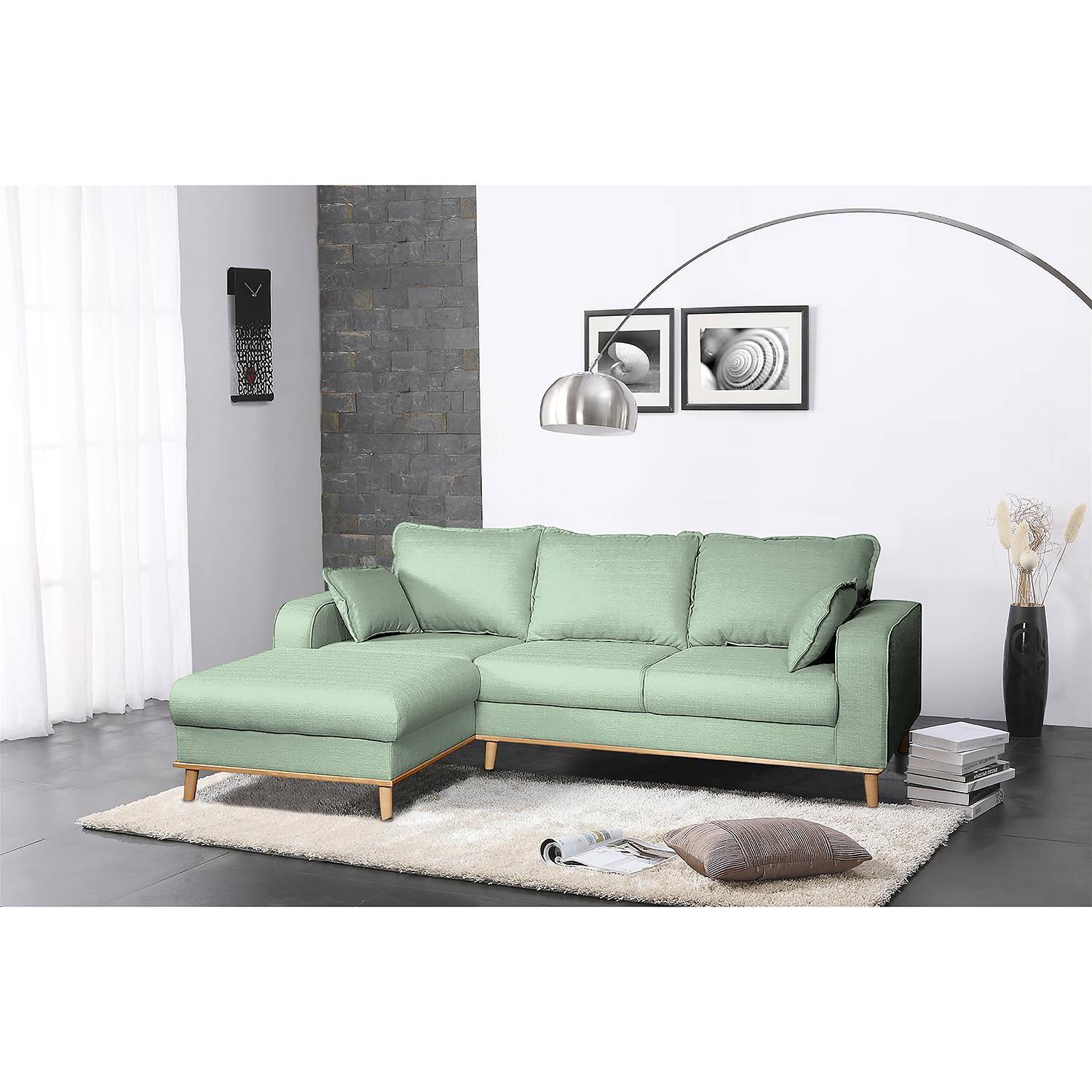 home24 Mørteens Ecksofa Greeneville Mint Strukturstoff 230x84x154 cm