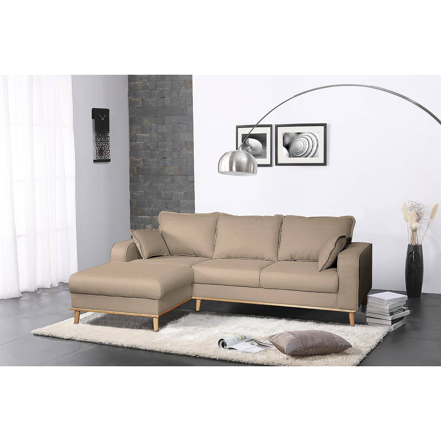 home24 Mørteens Ecksofa Greeneville Cappuccino Strukturstoff 230x84x154 cm