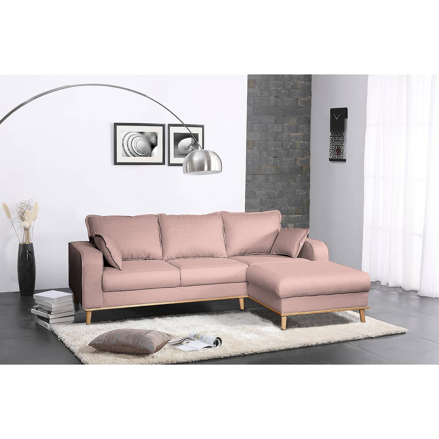 home24 Mørteens Ecksofa Greeneville Mauve Strukturstoff 230x84x154 cm