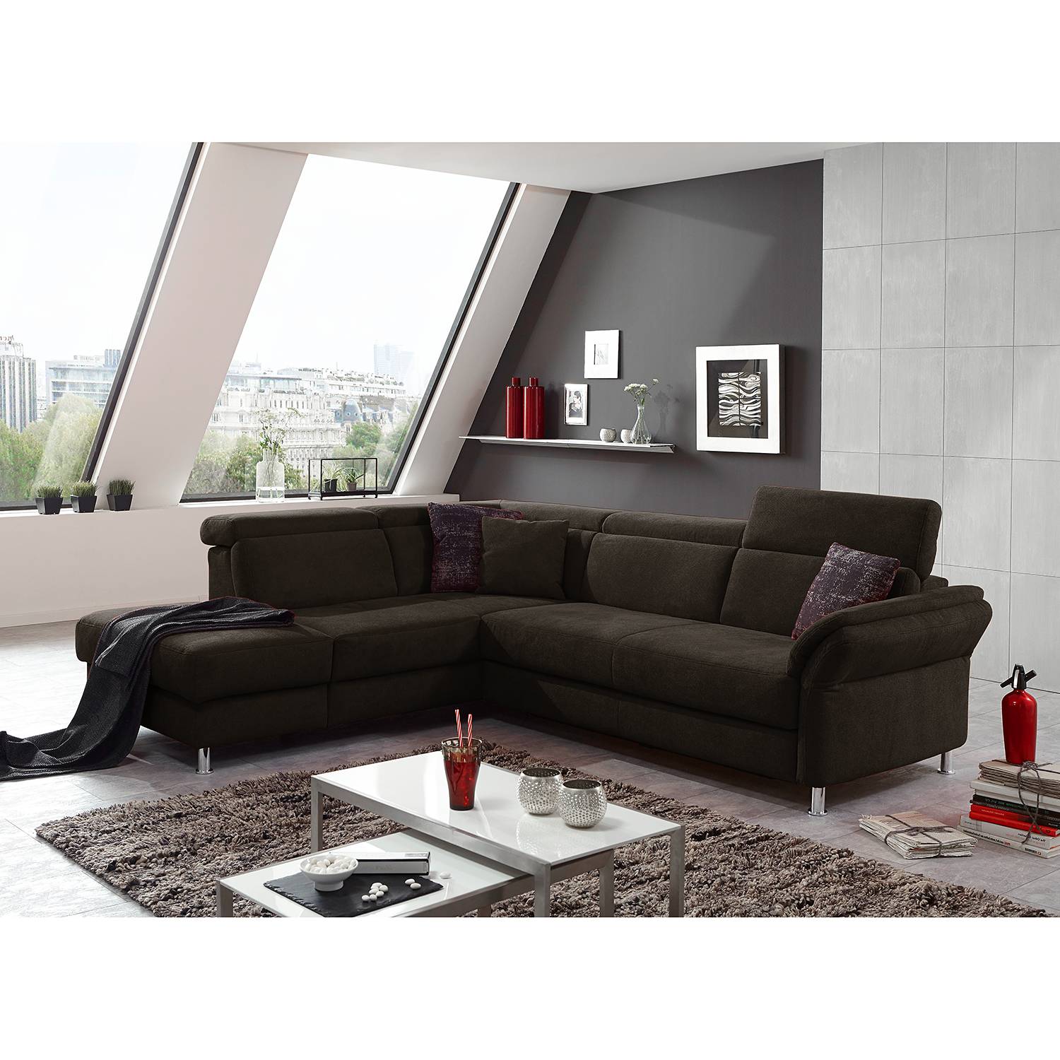 home24 Fredriks Ecksofa Calang Espresso Webstoff 267x97x228 cm (BxHxT) mit Schlaffunktion/Bettkasten Modern