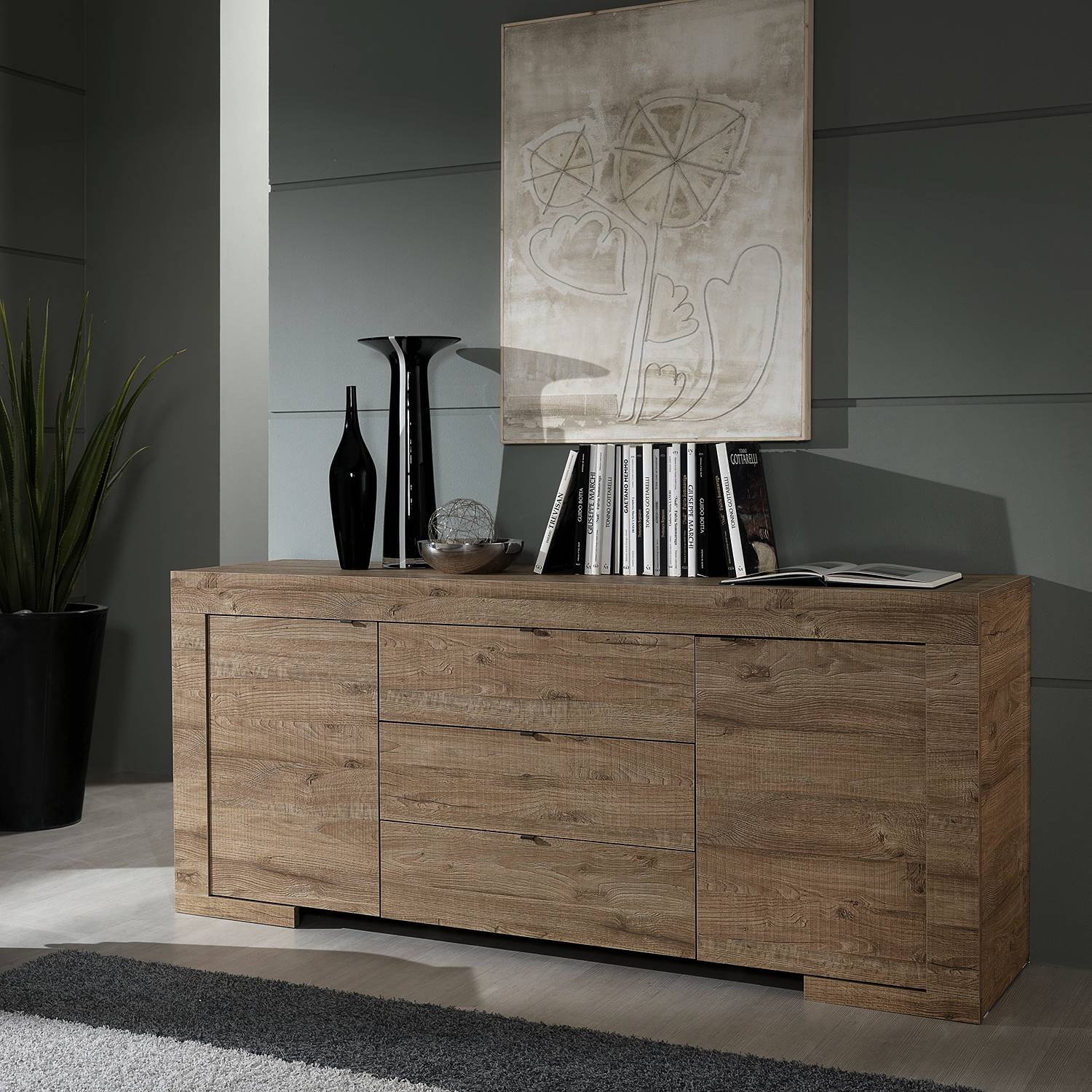 home24 LC Spa Sideboard Milano LC Eiche Dunkel Dekor Spanplatte 191x83x51 cm (BxHxT) Modern