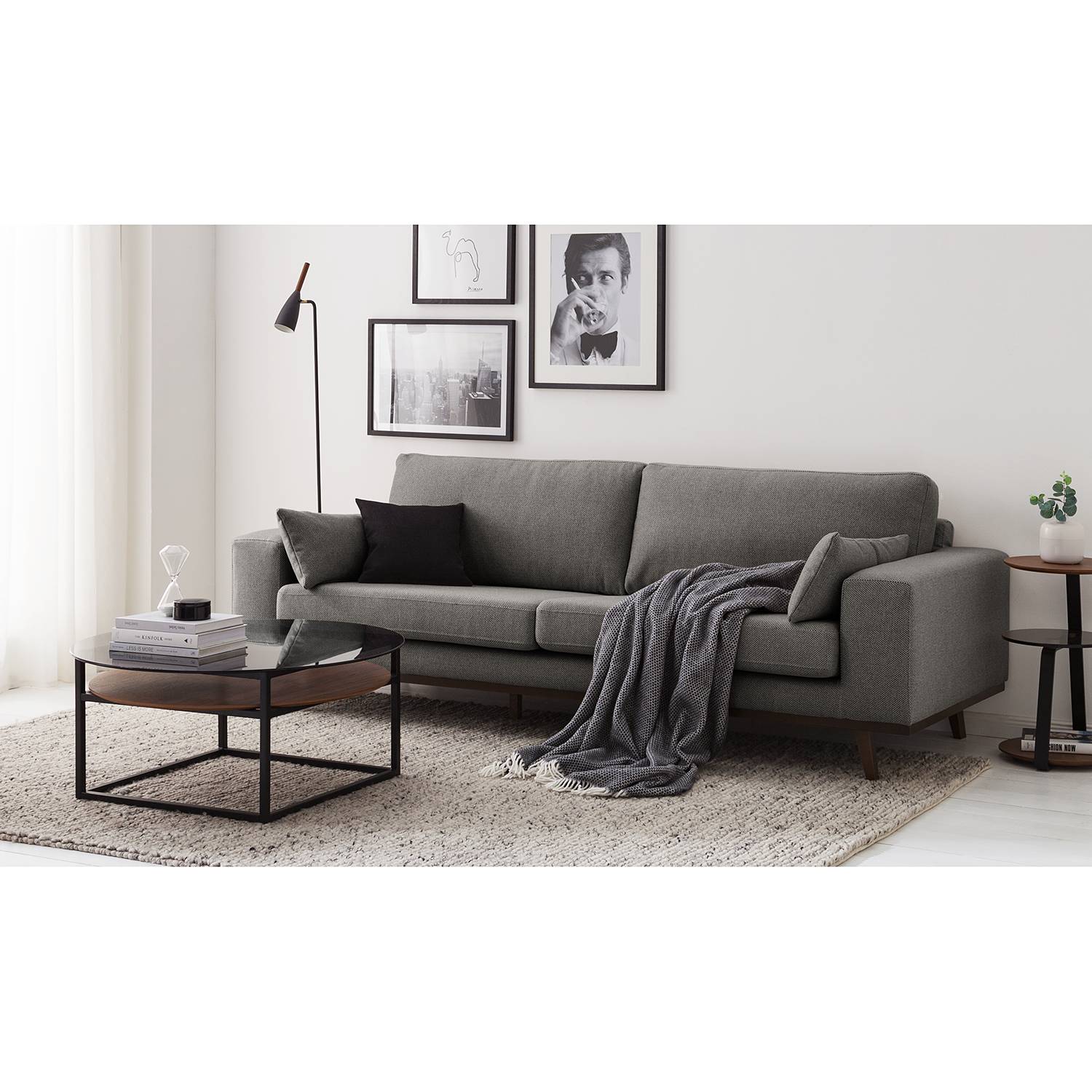 home24 Mørteens Sofa Billund 3-Sitzer Grau Strukturstoff 237x84x91 cm (BxHxT)