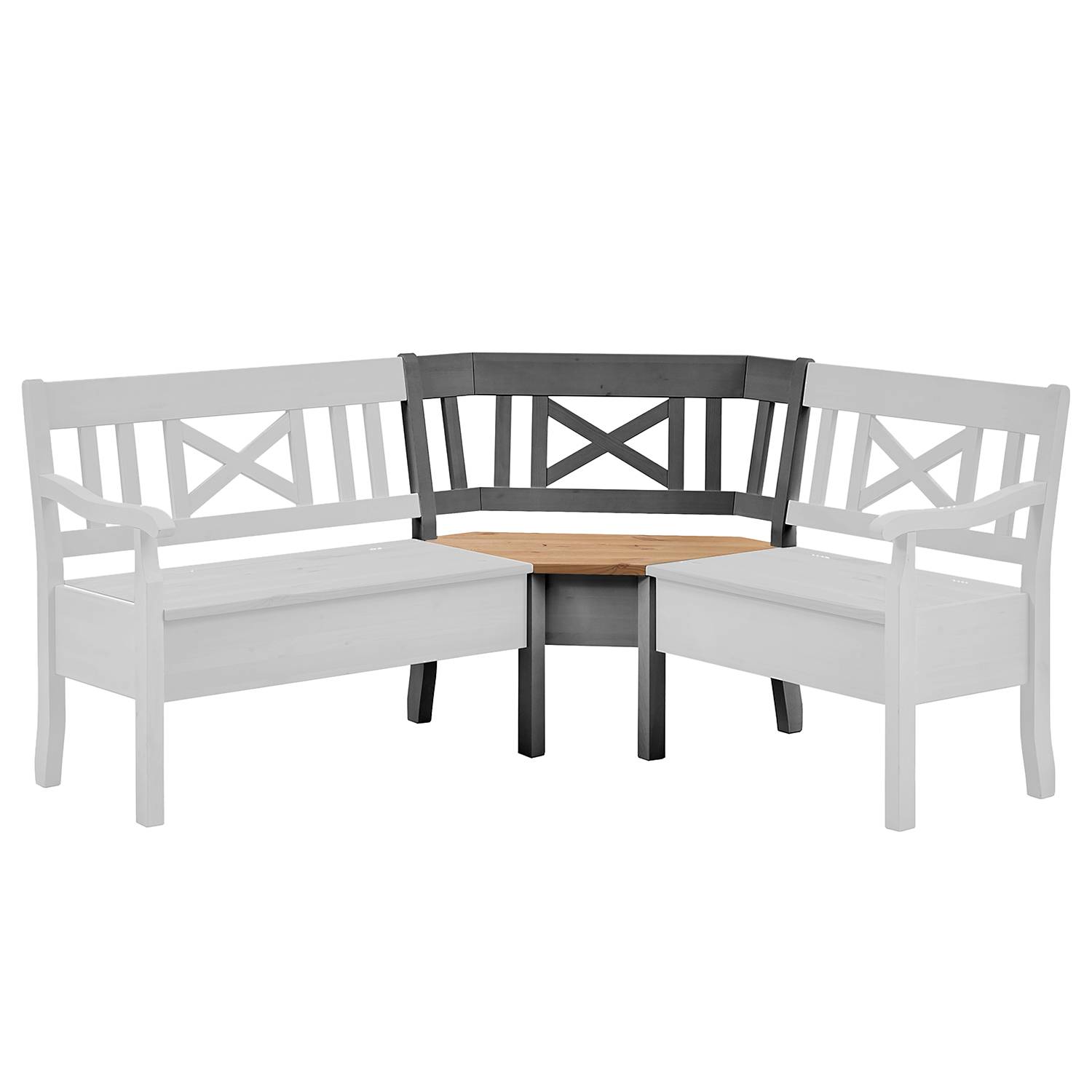 Panca Angolare K Koma - Legno Di Pino, Imbottita, Grigio Scuro, 120x140 Cm - Foto 4