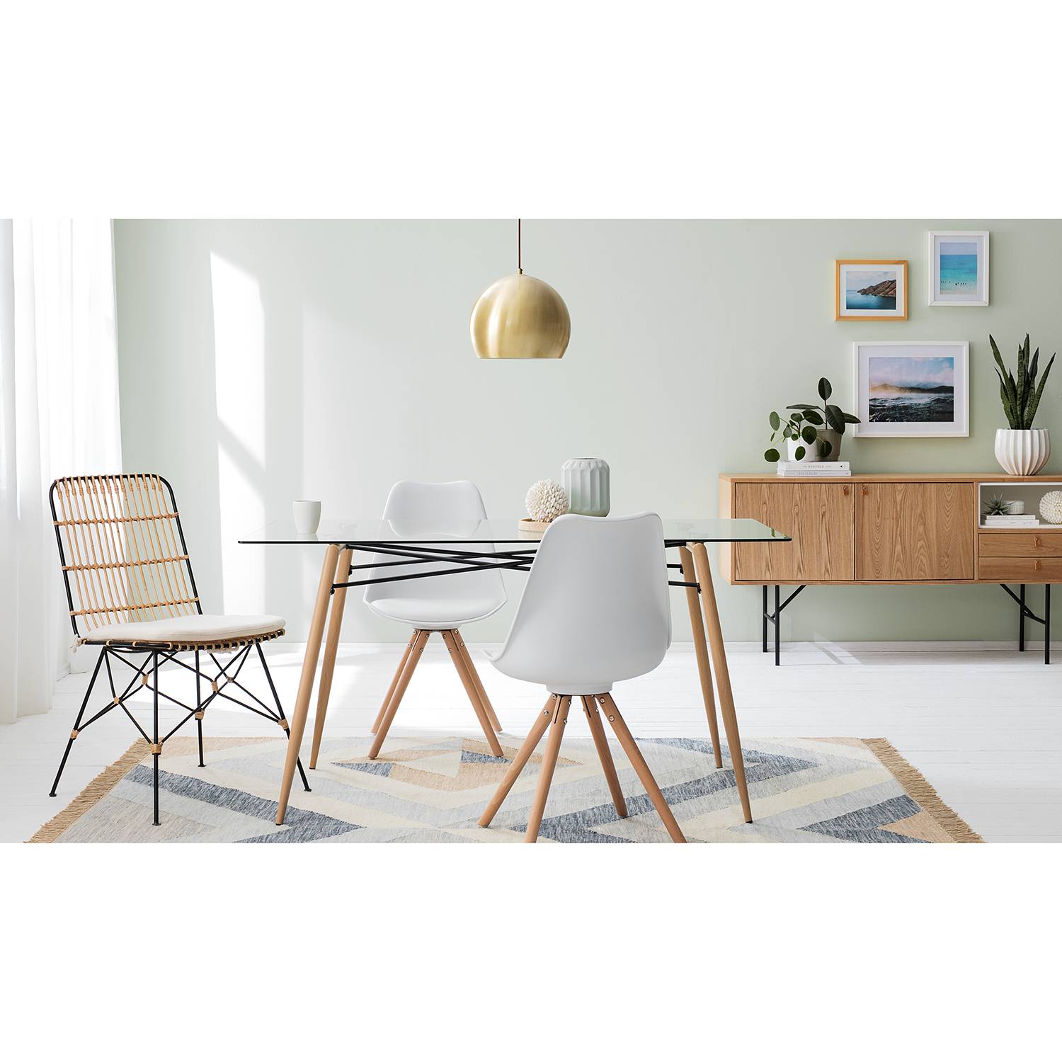 home24 Top Square Wollteppich Allinge Blau Rechteckig 163x235 cm (BxT) Mischgewebe