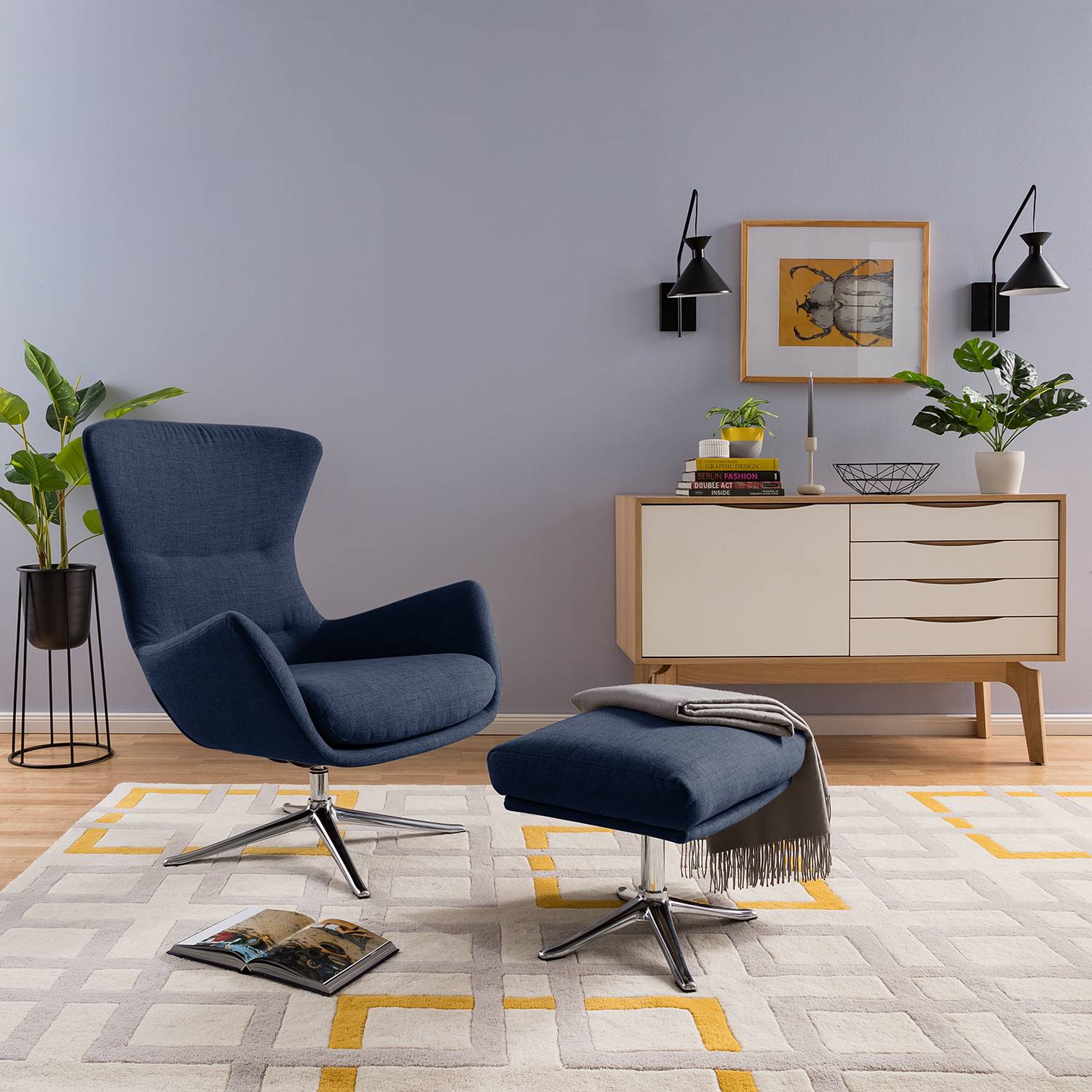 home24 Studio Copenhagen Sessel Hepburn III Dunkelblau Webstoff 84x99x96 cm (BxHxT)