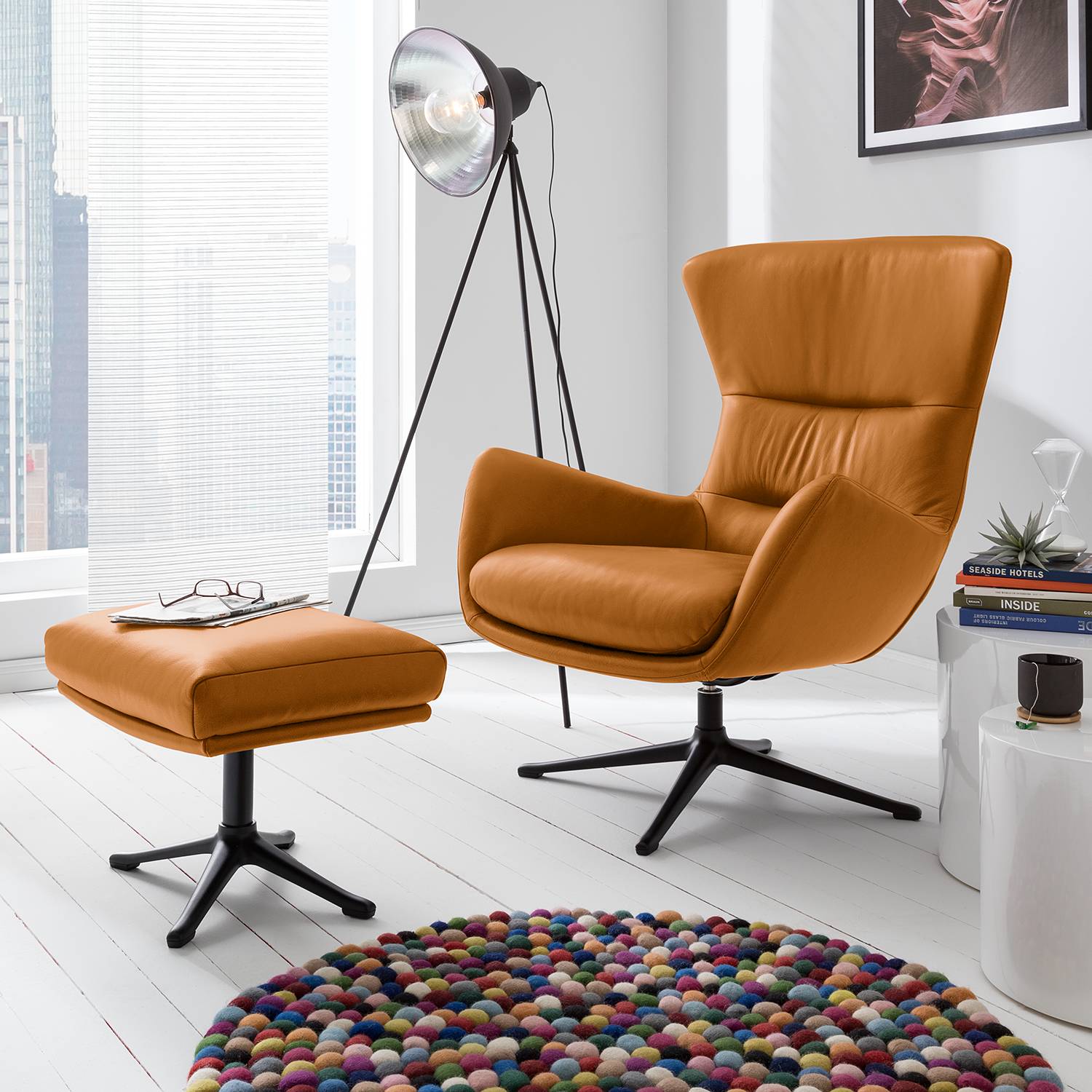 home24 Studio Copenhagen Sessel Hepburn III Cognac Echtleder 84x99x96 cm (BxHxT)