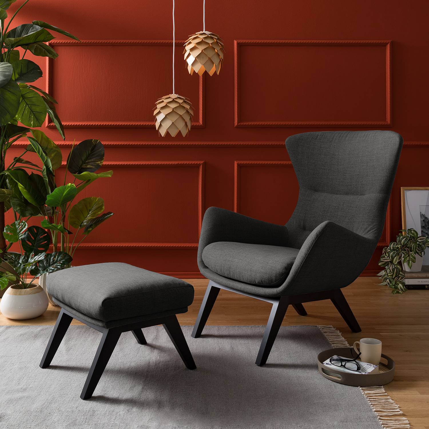 home24 Studio Copenhagen Sessel Hepburn I Anthrazit Webstoff 84x99x96 cm (BxHxT)