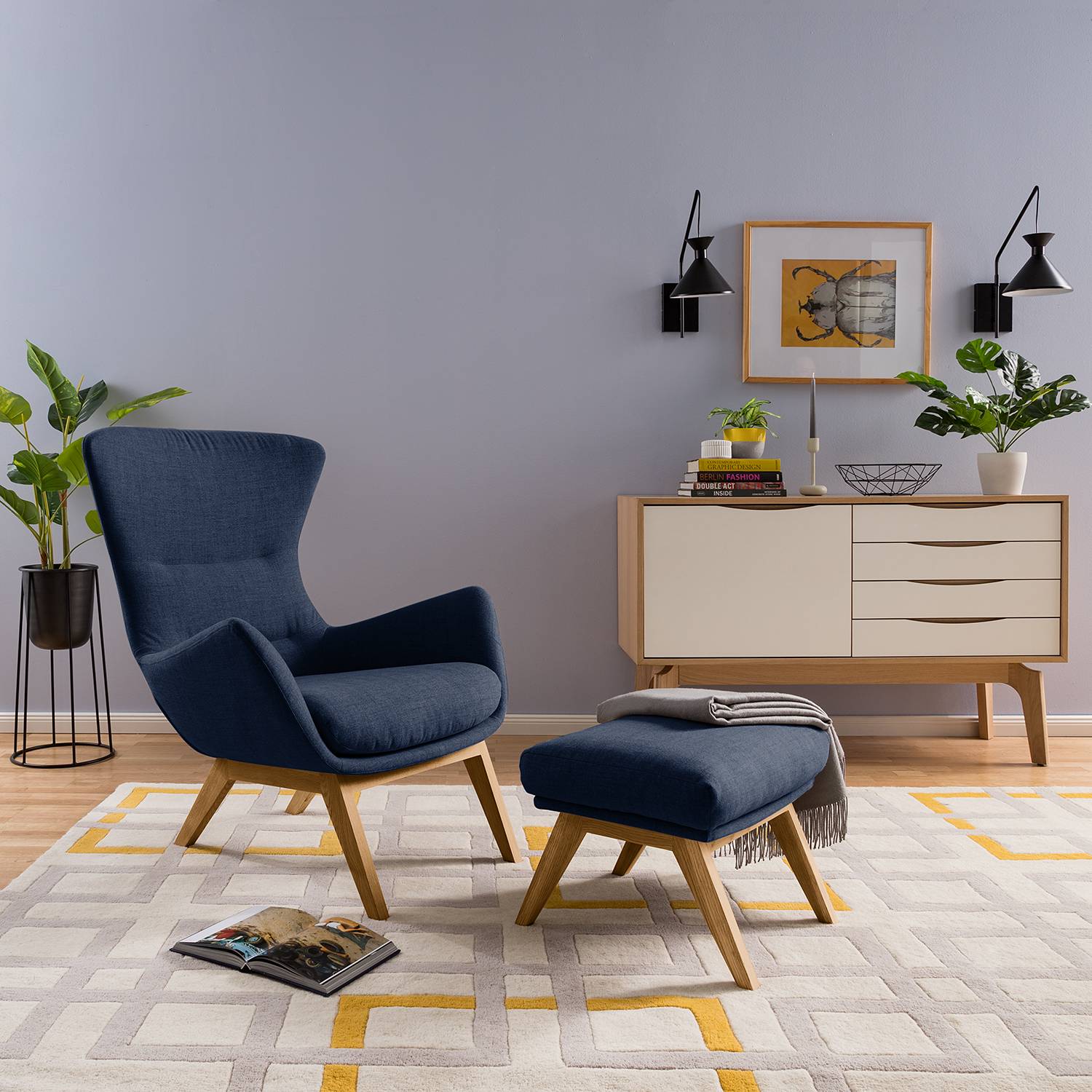 home24 Studio Copenhagen Sessel Hepburn I Dunkelblau Webstoff 84x99x96 cm (BxHxT)